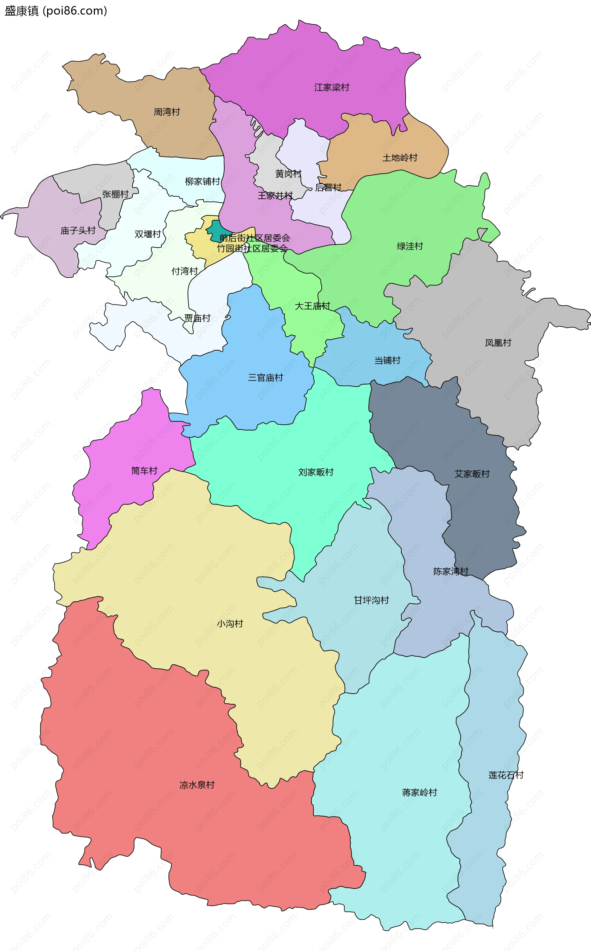 盛康镇边界地图(五级行政区划)