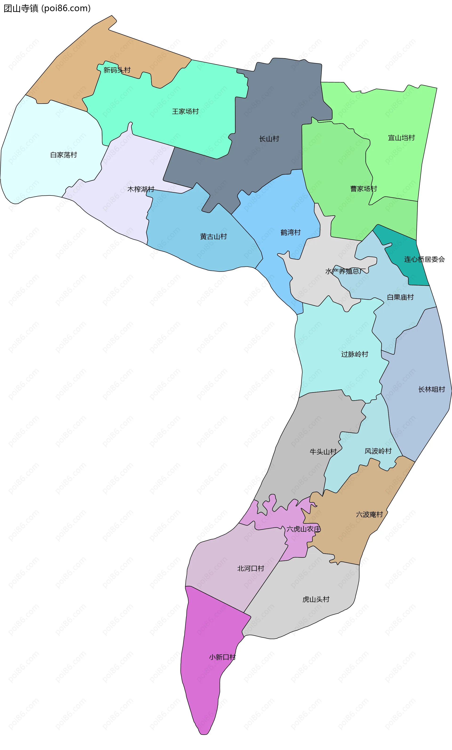 团山寺镇边界地图(五级行政区划)