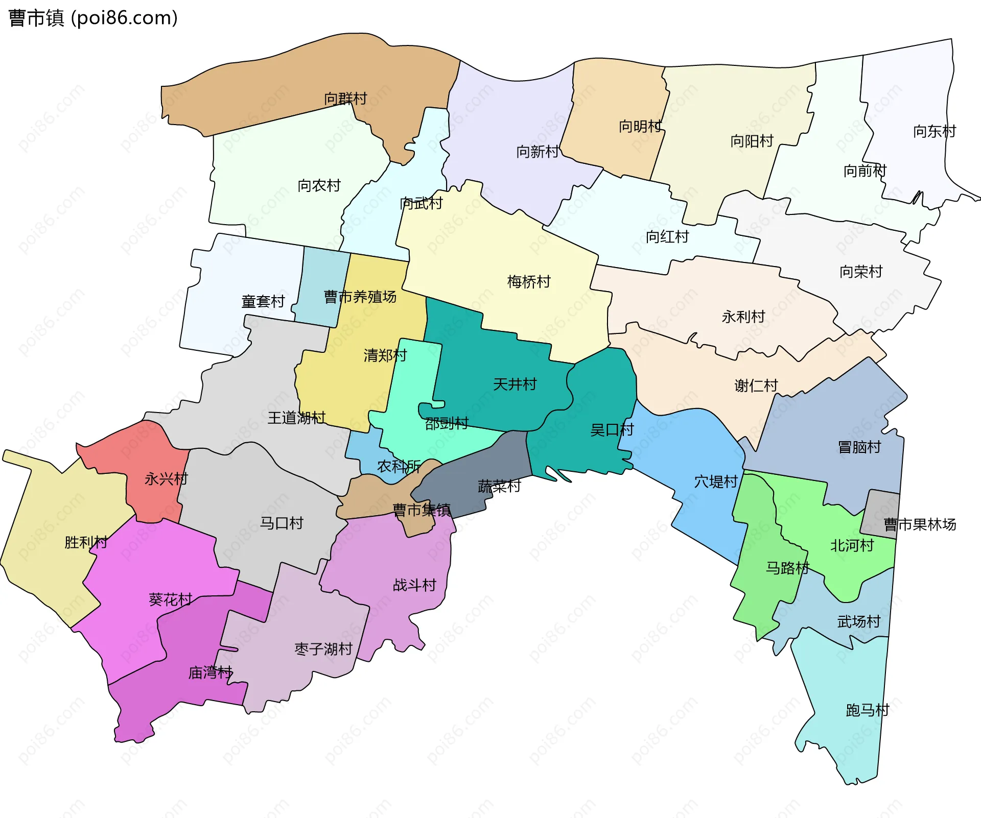 曹市镇边界地图(五级行政区划)