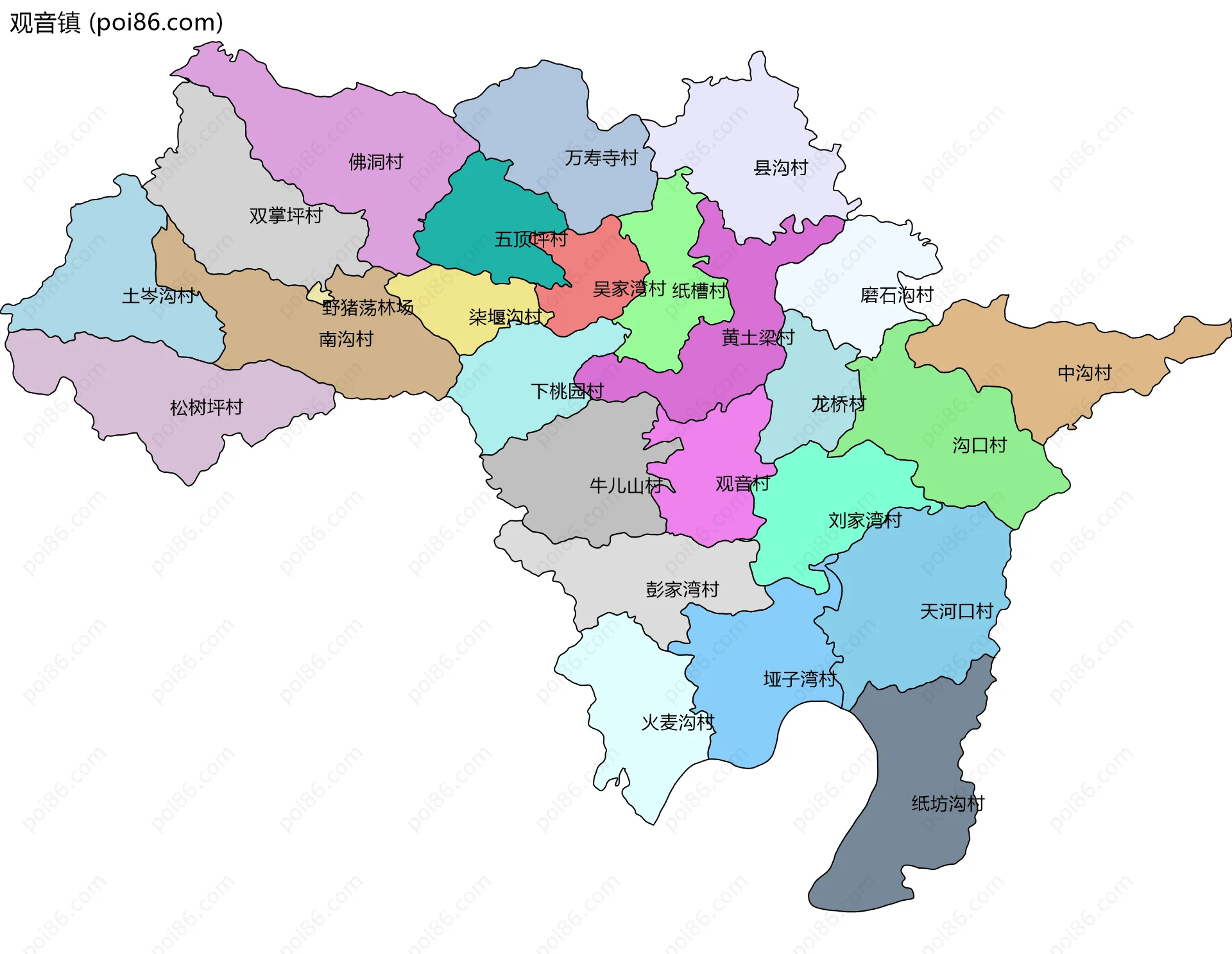 观音镇边界地图(五级行政区划)