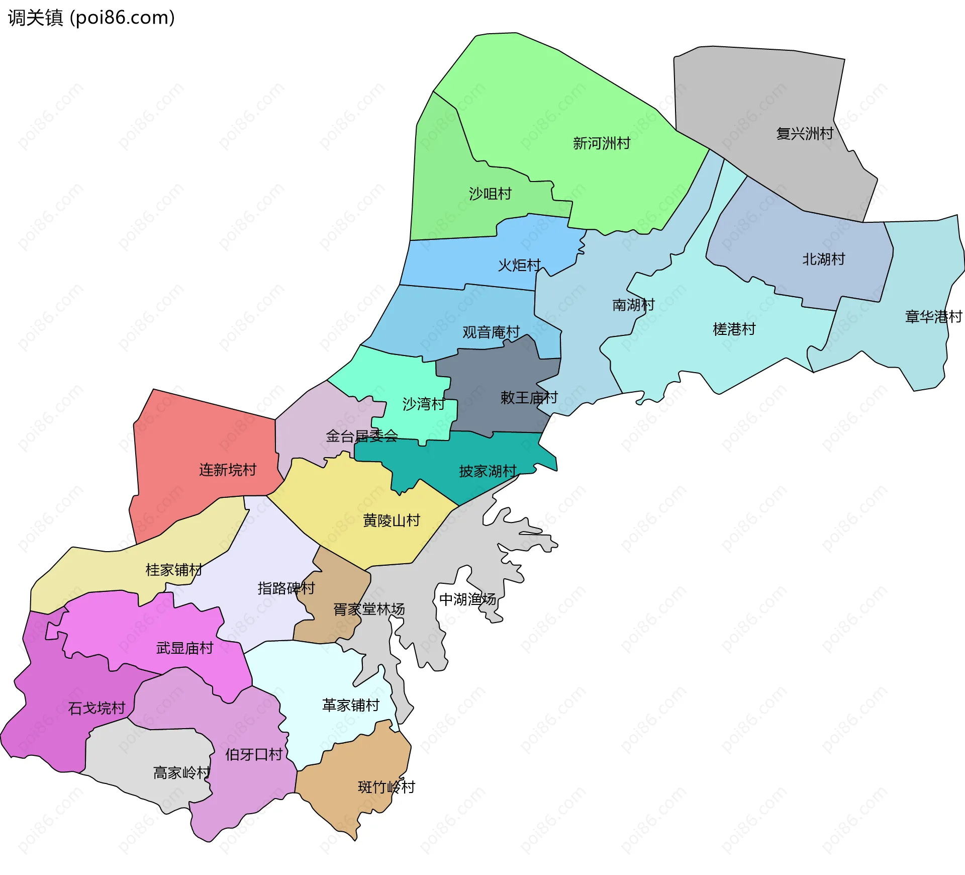 调关镇边界地图(五级行政区划)