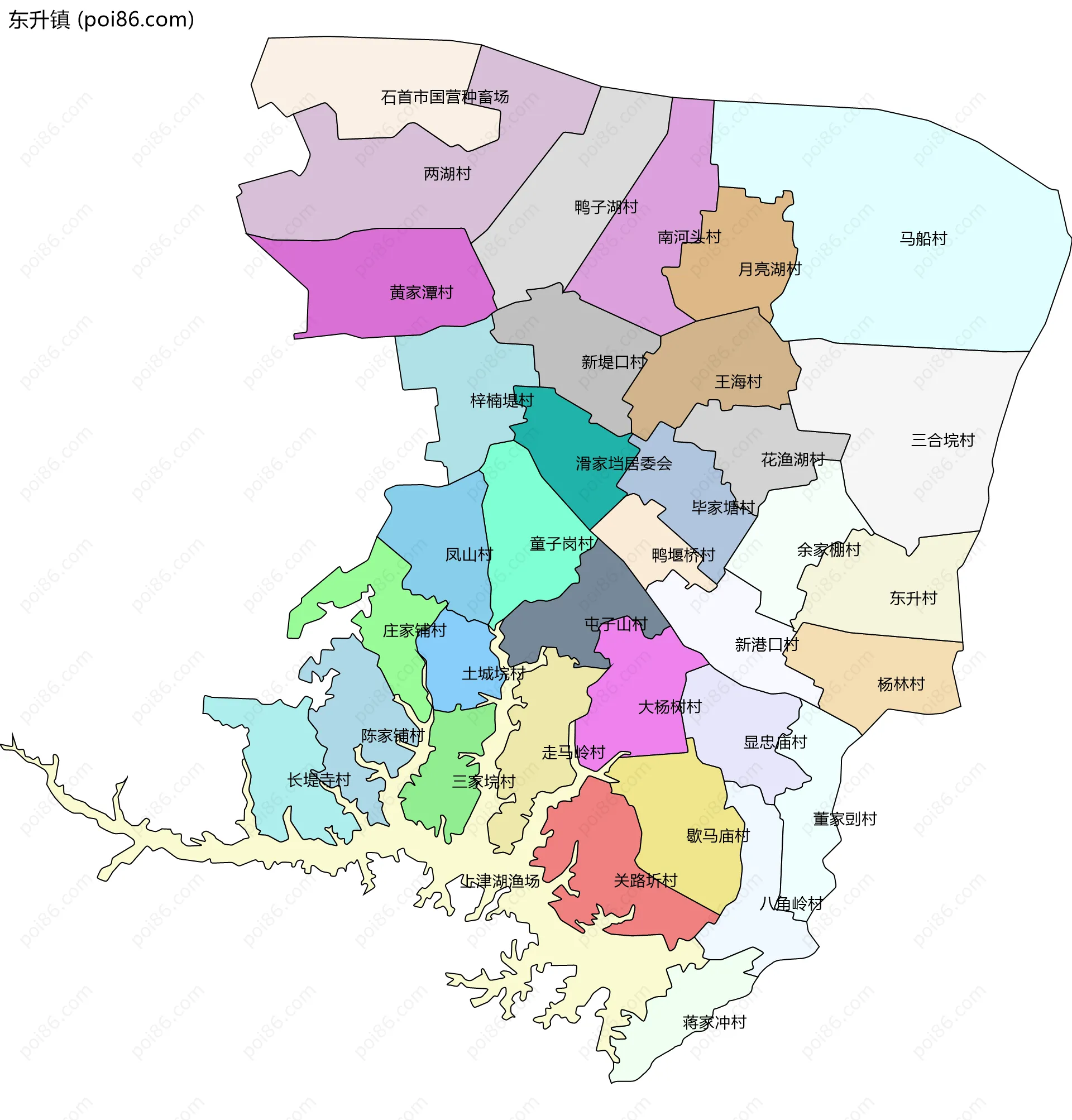 东升镇边界地图(五级行政区划)