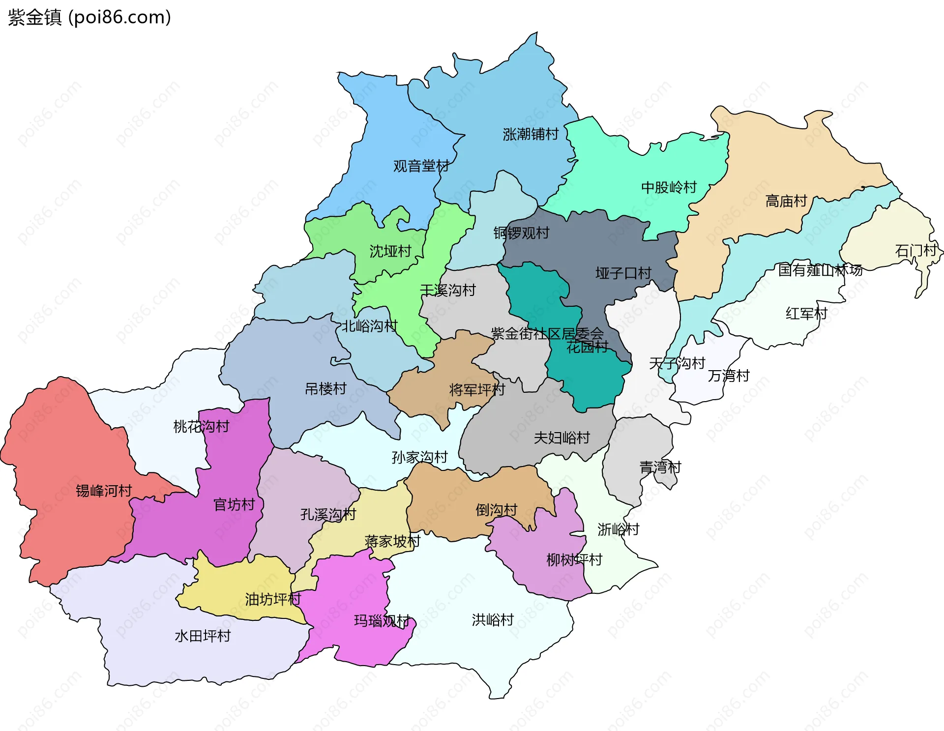 紫金镇边界地图(五级行政区划)