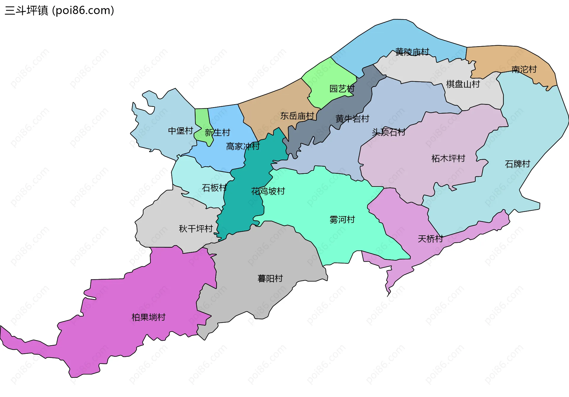 三斗坪镇边界地图(五级行政区划)