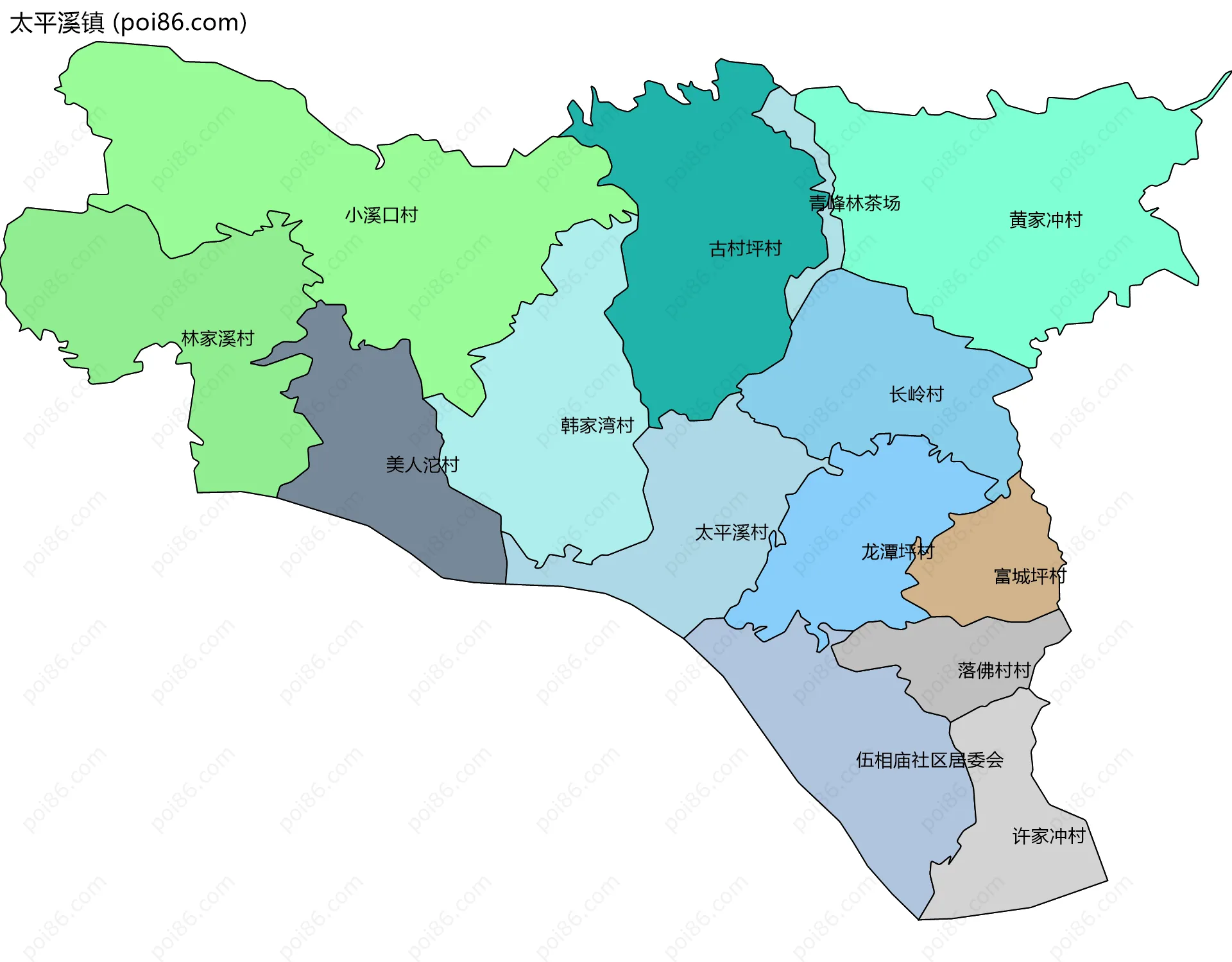 太平溪镇边界地图(五级行政区划)