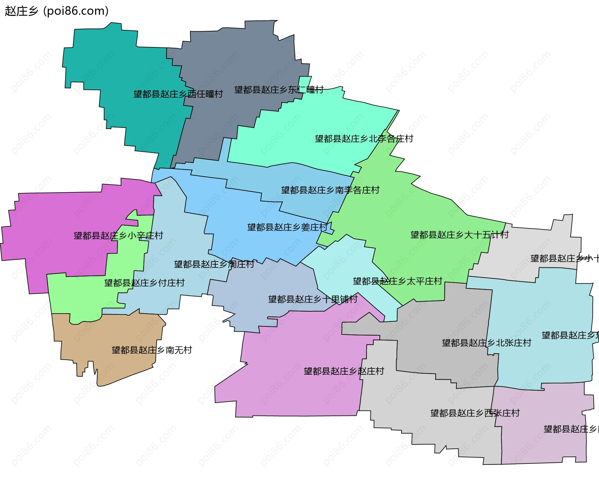 赵庄乡边界地图(五级行政区划)