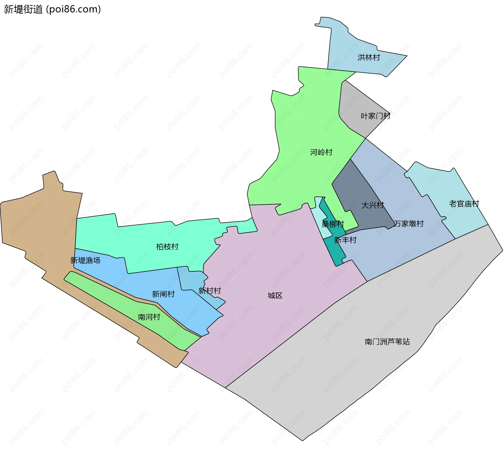 新堤街道边界地图(五级行政区划)