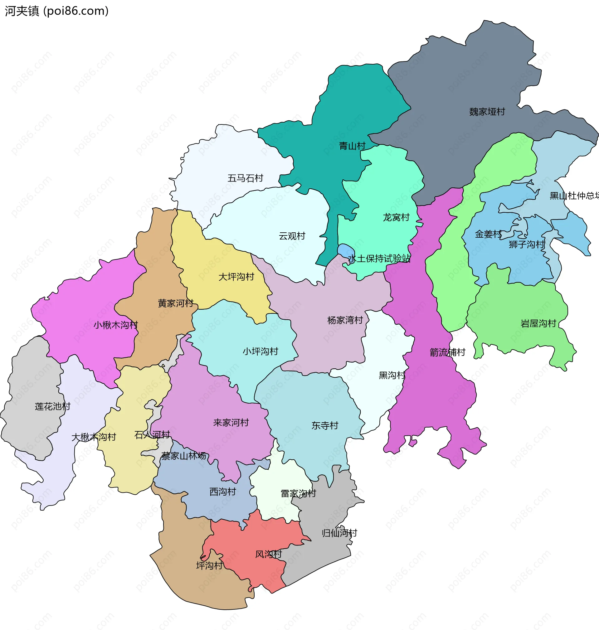 河夹镇边界地图(五级行政区划)