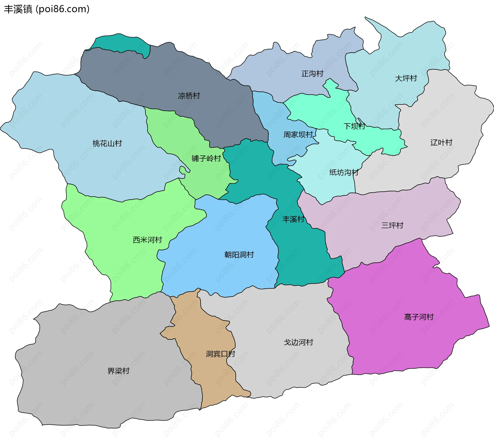 丰溪镇边界地图(五级行政区划)