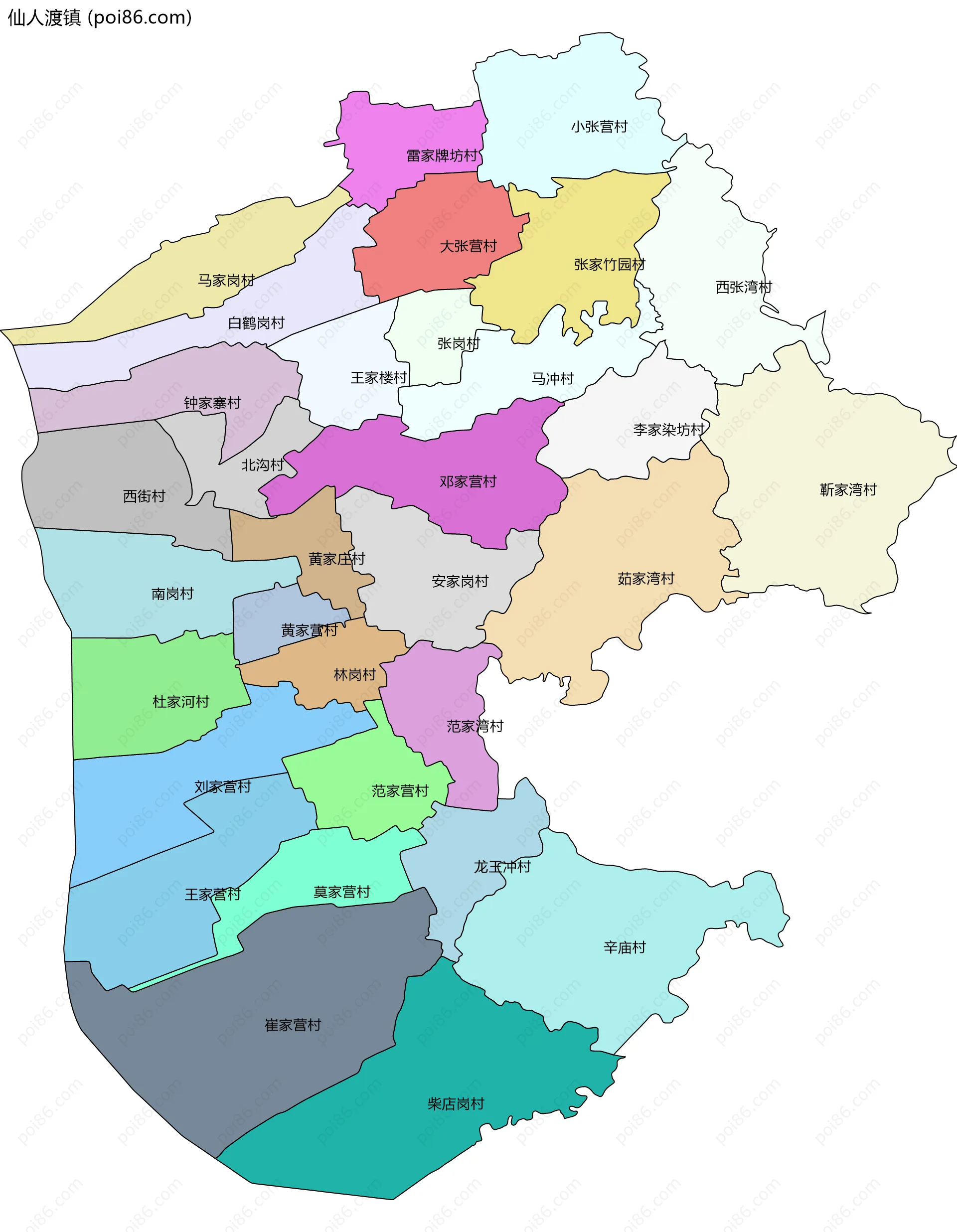 仙人渡镇边界地图(五级行政区划)