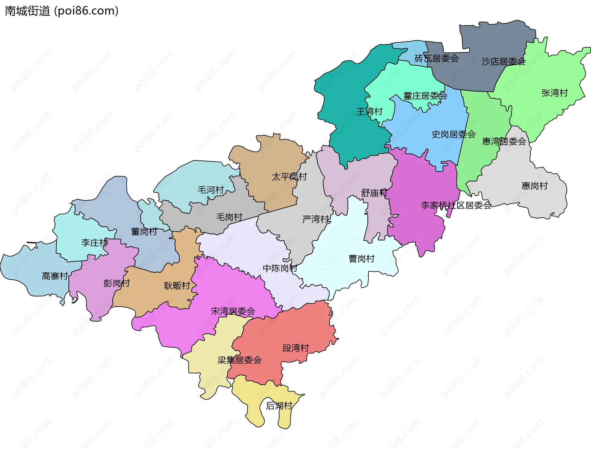 南城街道边界地图(五级行政区划)