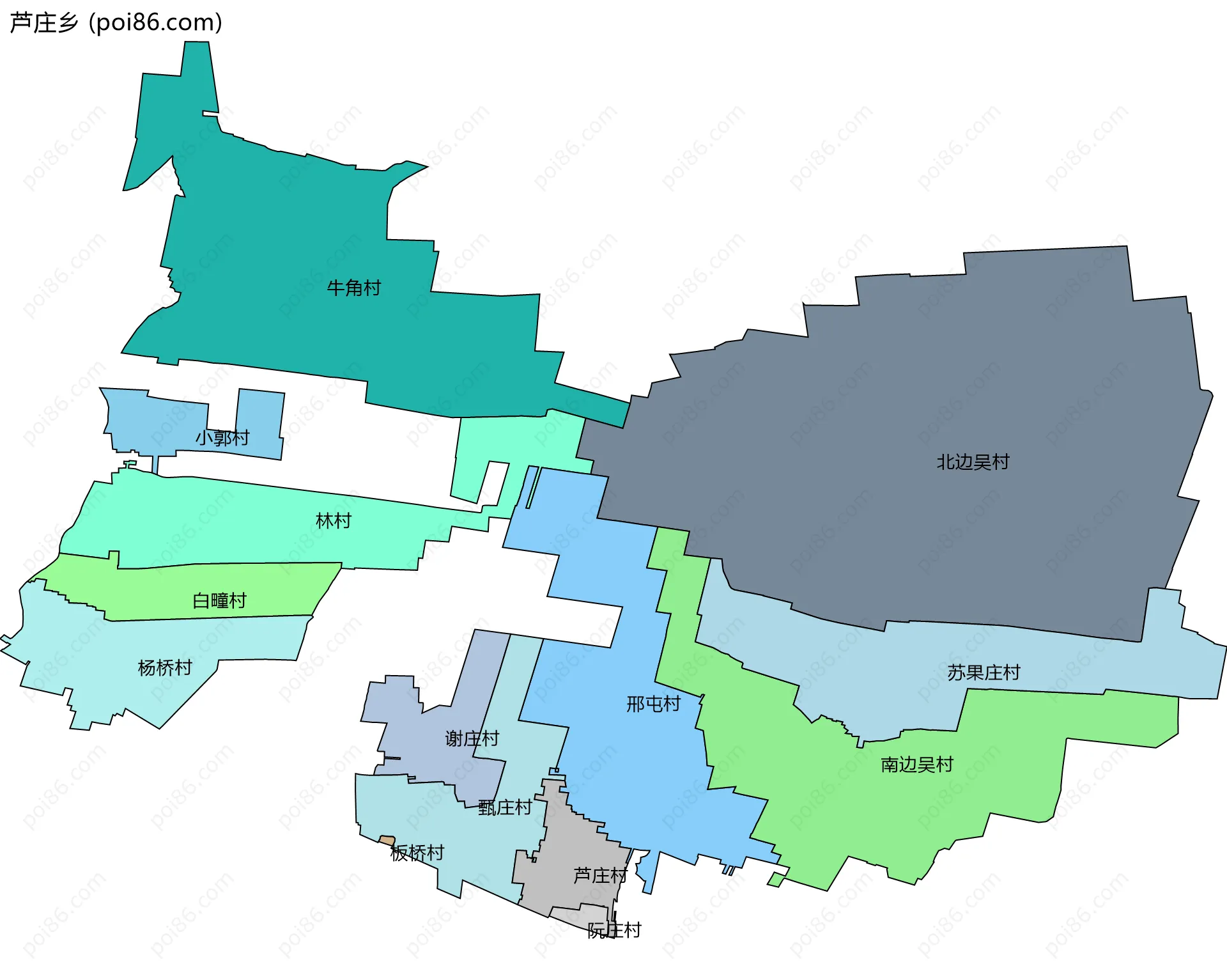 芦庄乡边界地图(五级行政区划)