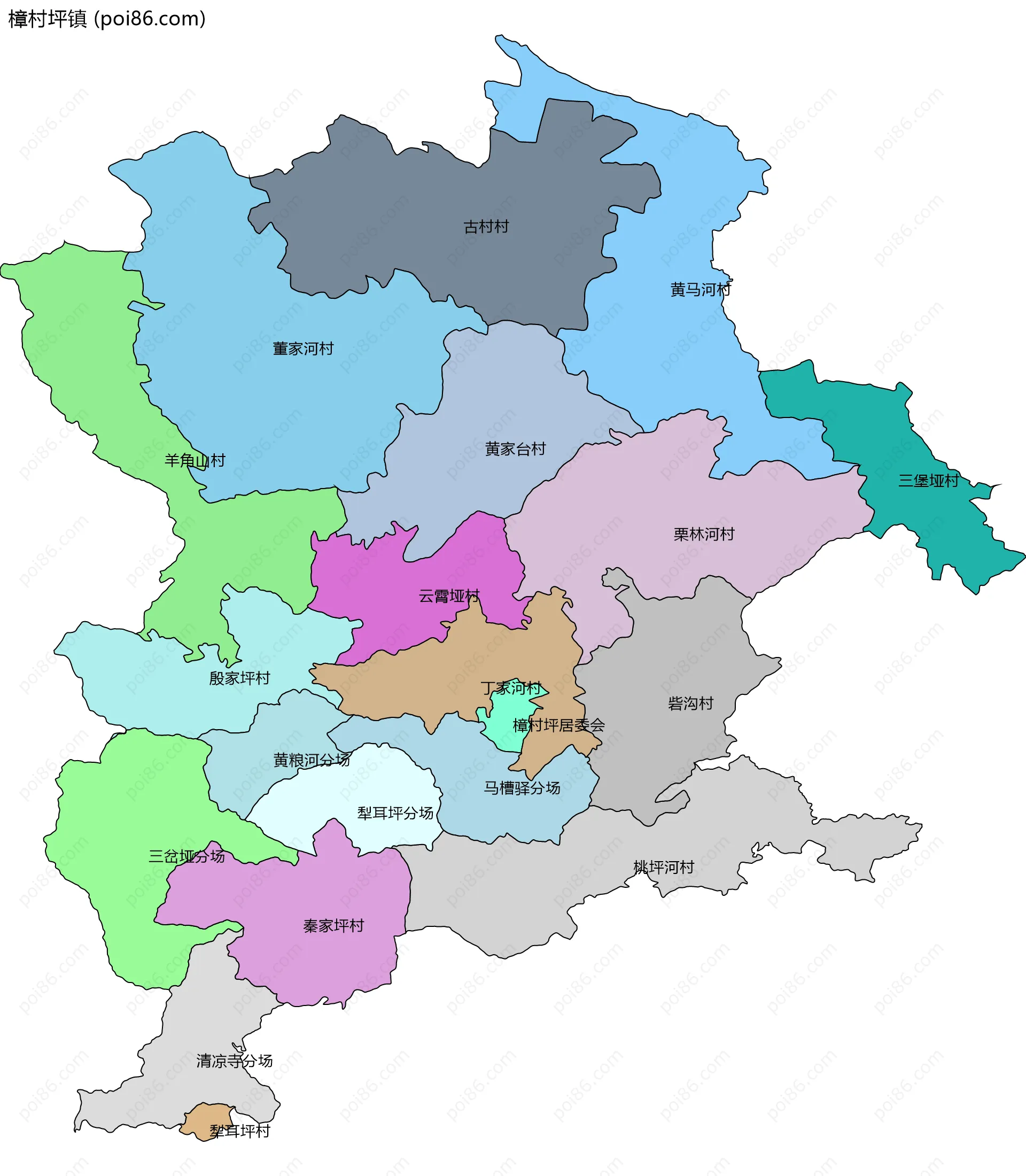 樟村坪镇边界地图(五级行政区划)