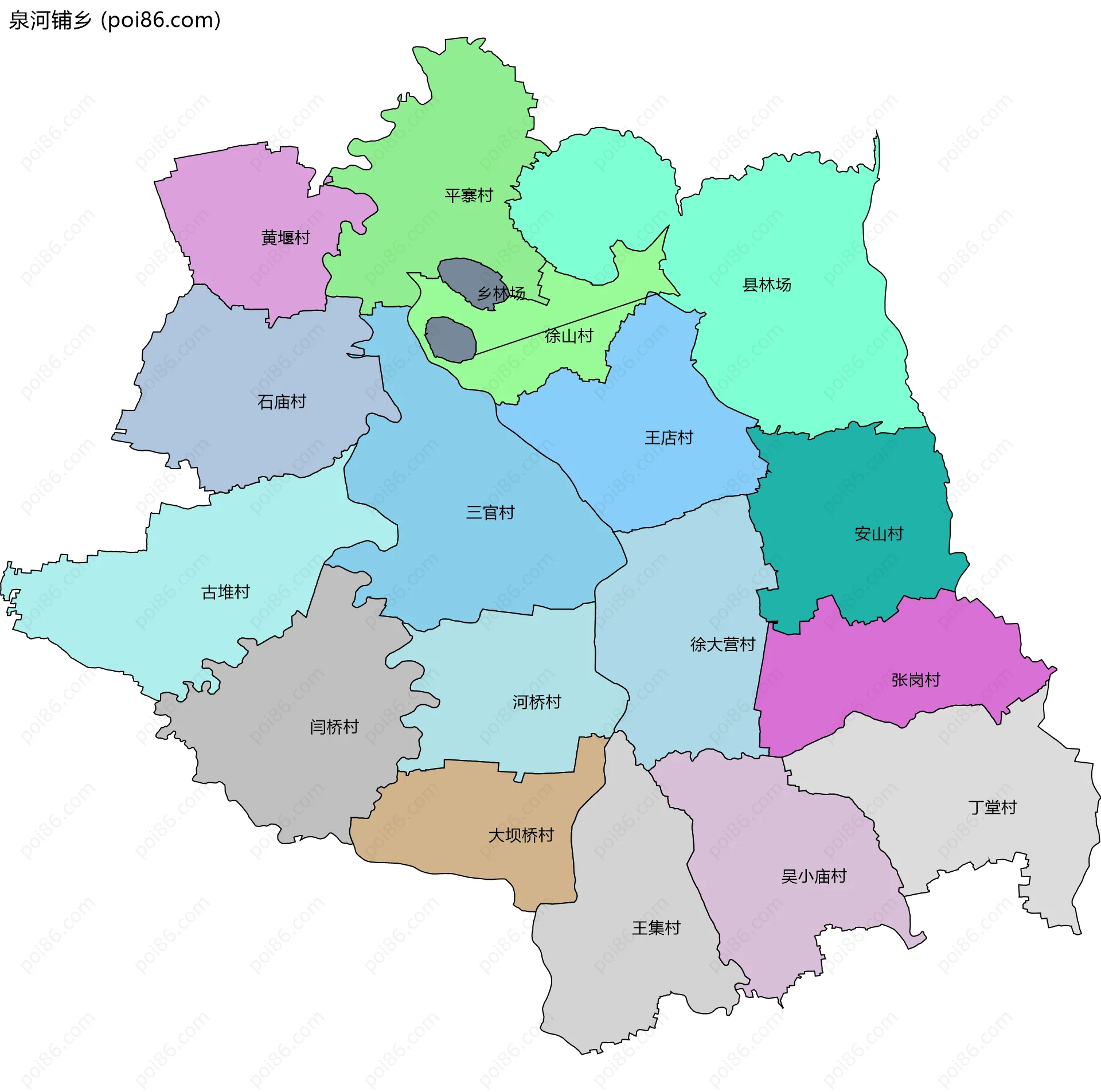 泉河铺乡边界地图(五级行政区划)