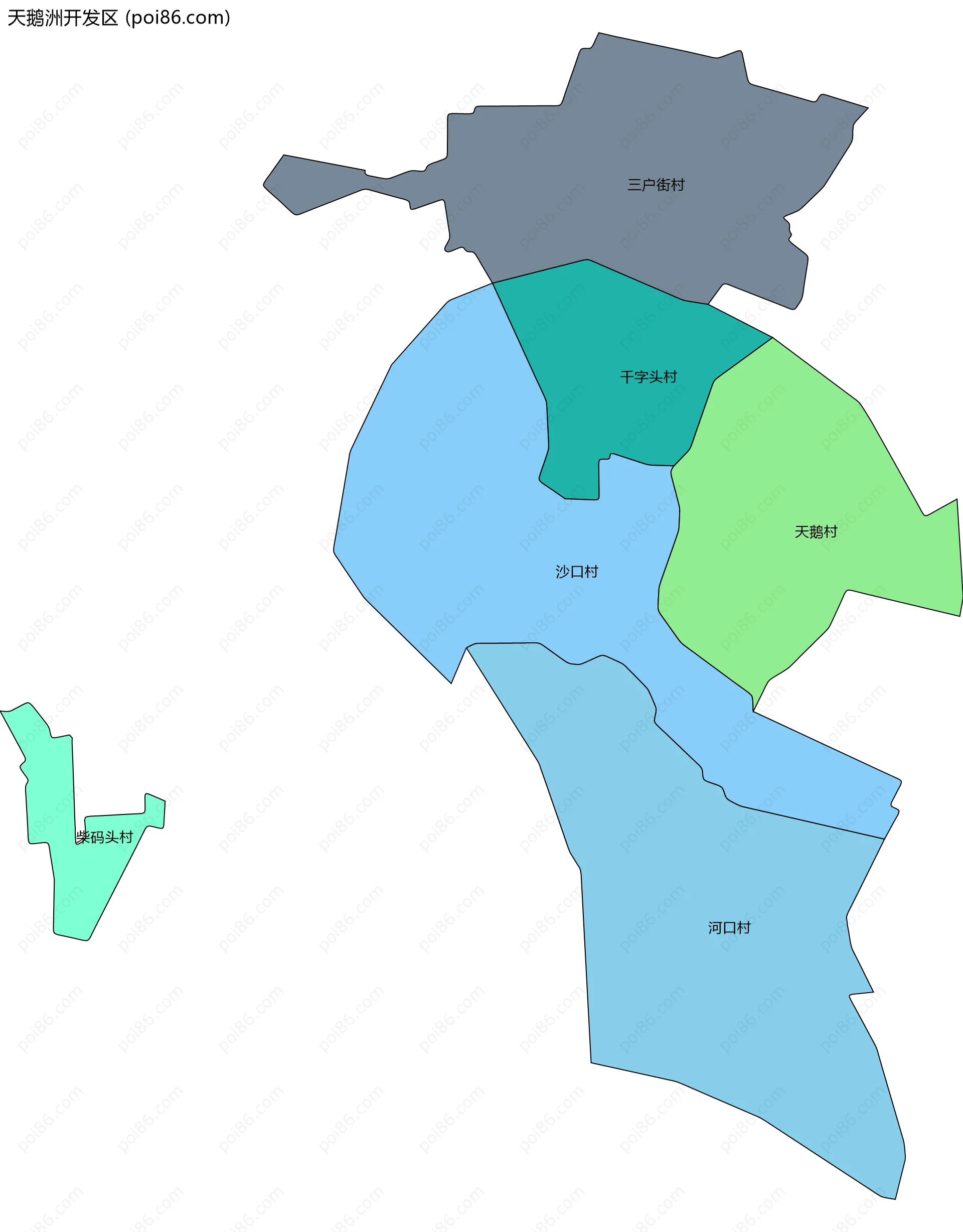 天鹅洲开发区边界地图(五级行政区划)