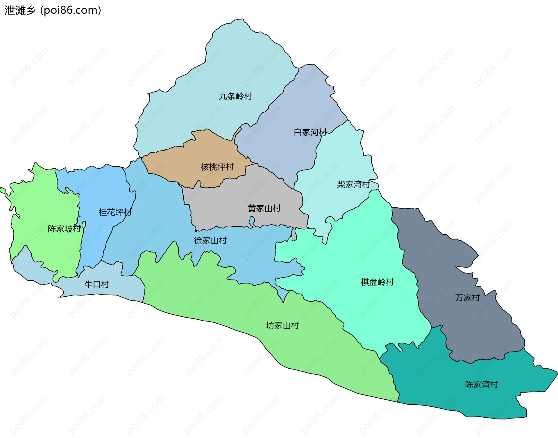泄滩乡边界地图(五级行政区划)