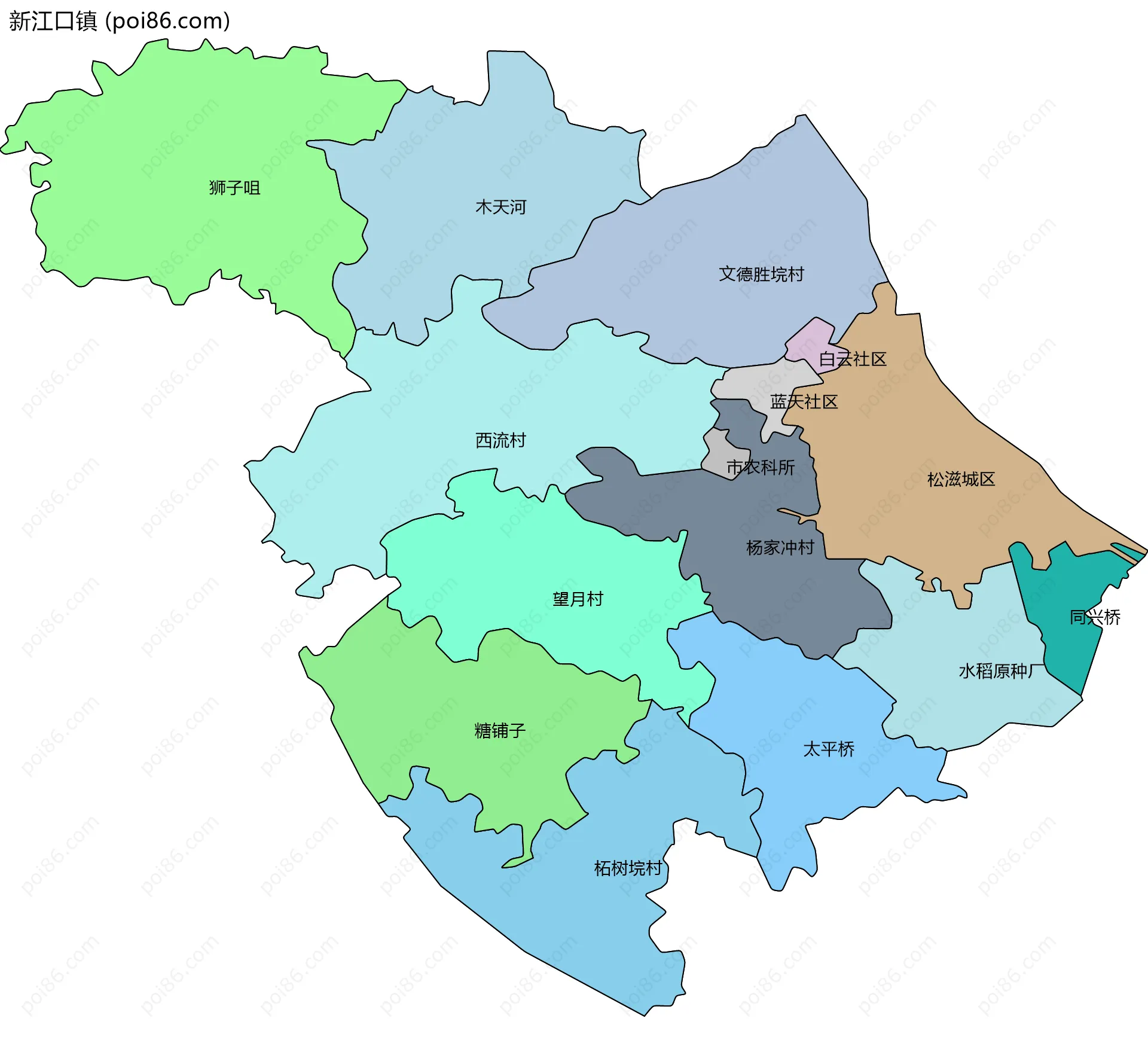 新江口镇边界地图(五级行政区划)