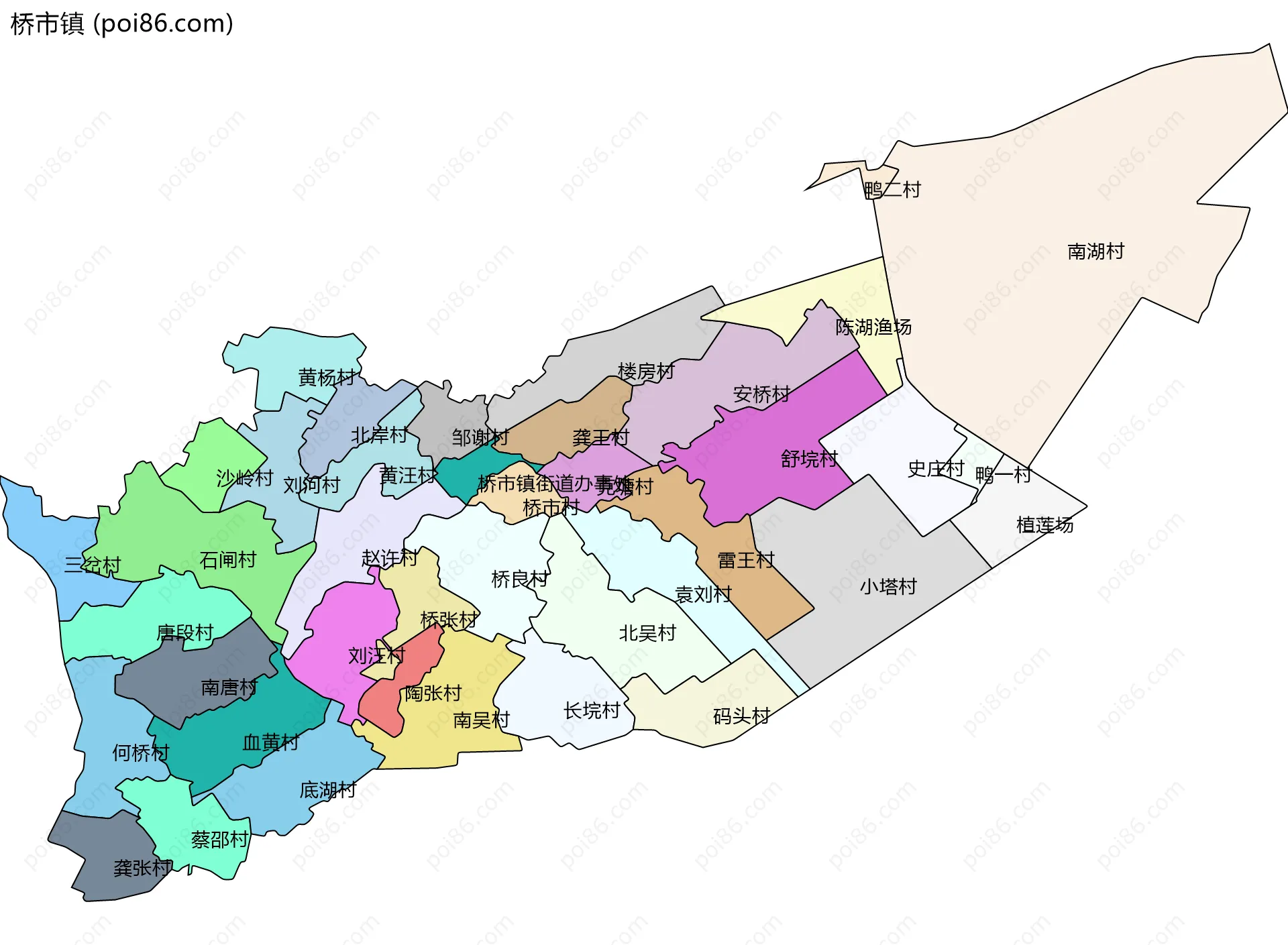 桥市镇边界地图(五级行政区划)