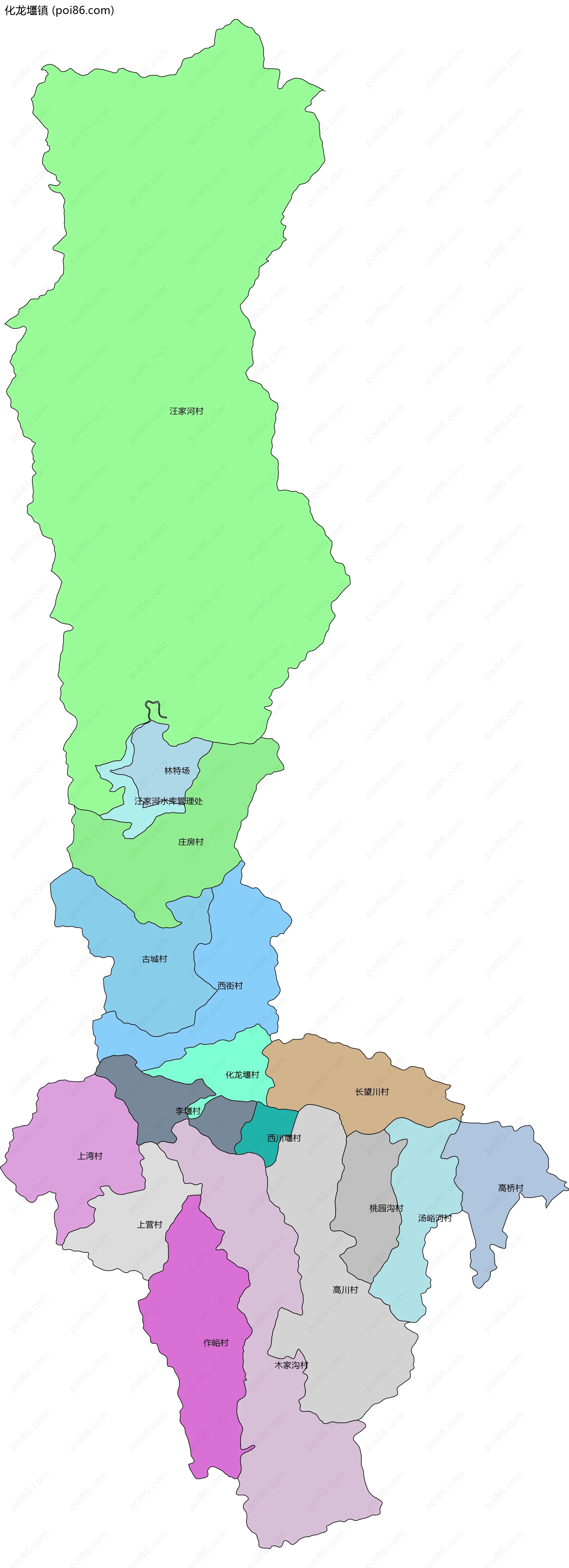 化龙堰镇边界地图(五级行政区划)