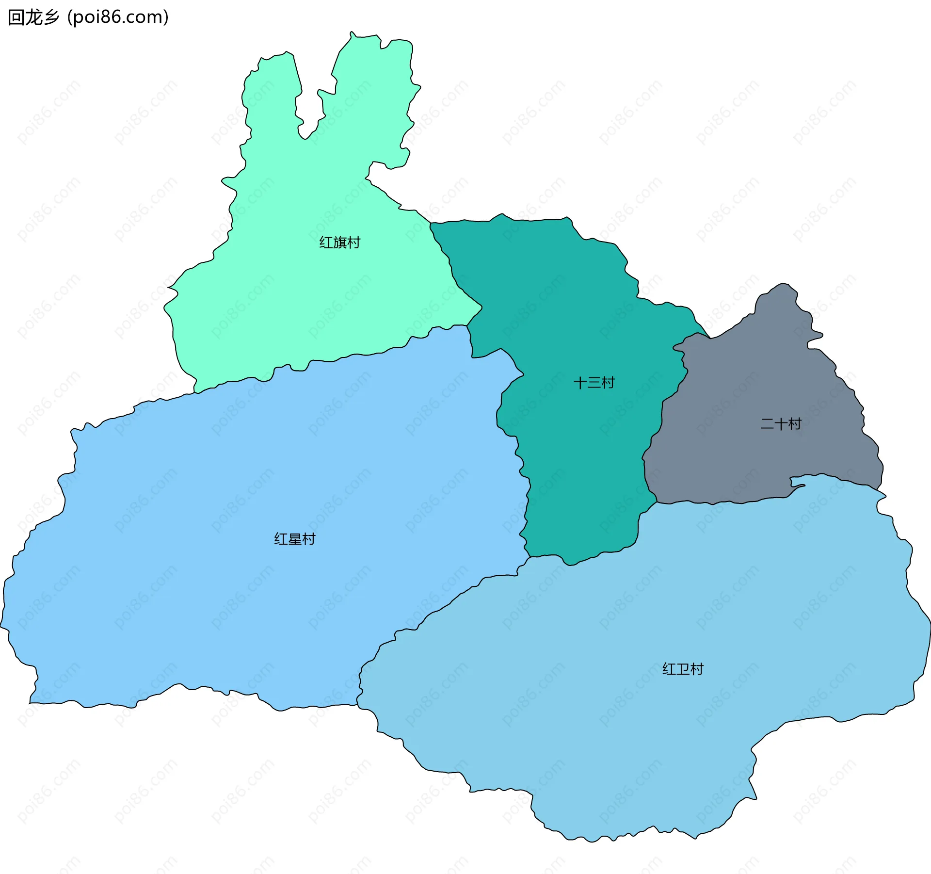 回龙乡边界地图(五级行政区划)