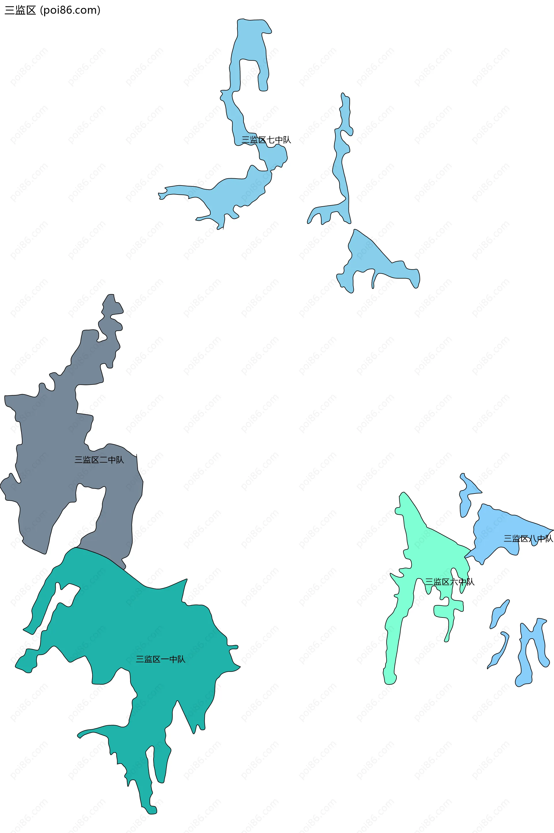 三监区边界地图(五级行政区划)