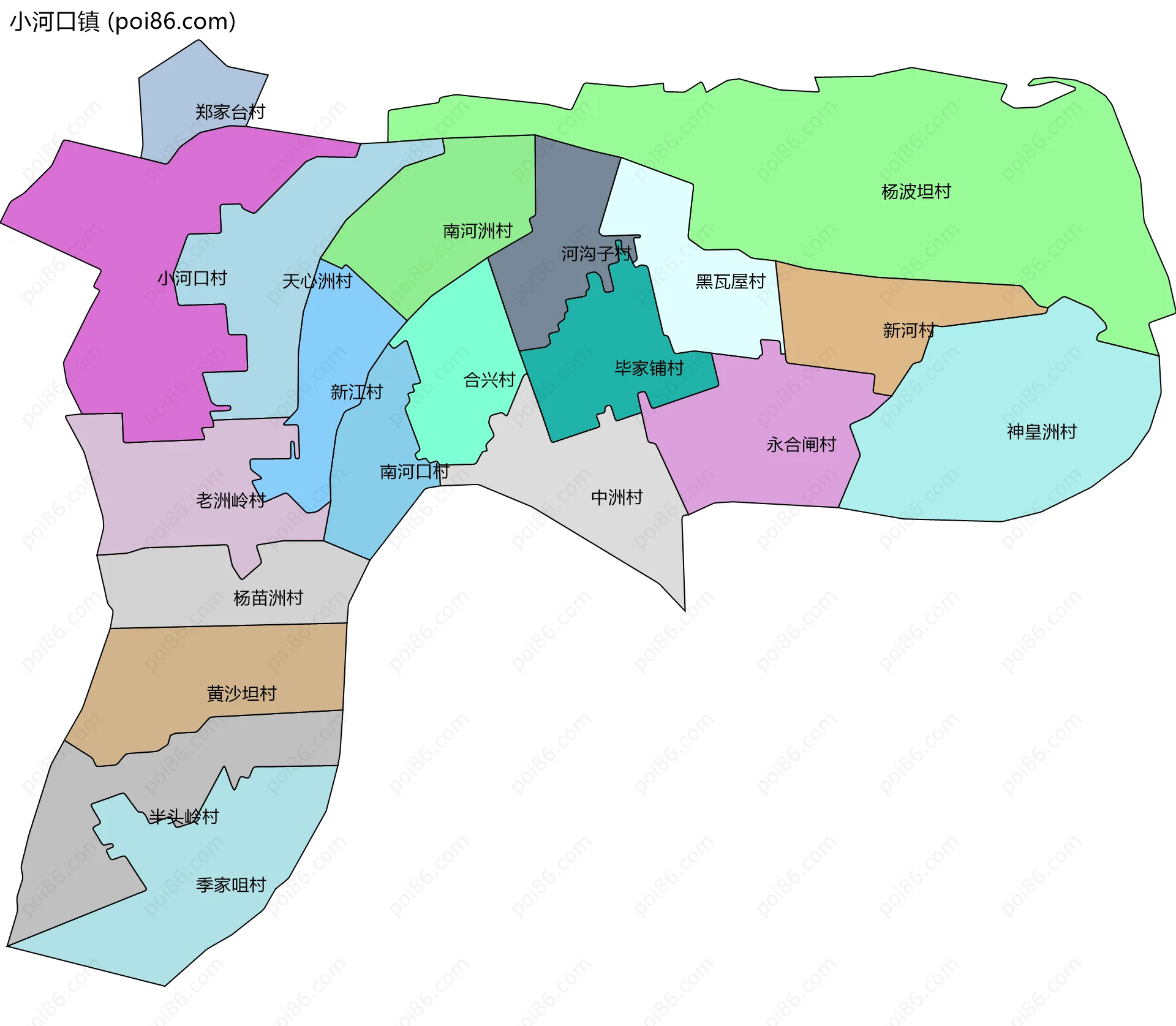 小河口镇边界地图(五级行政区划)