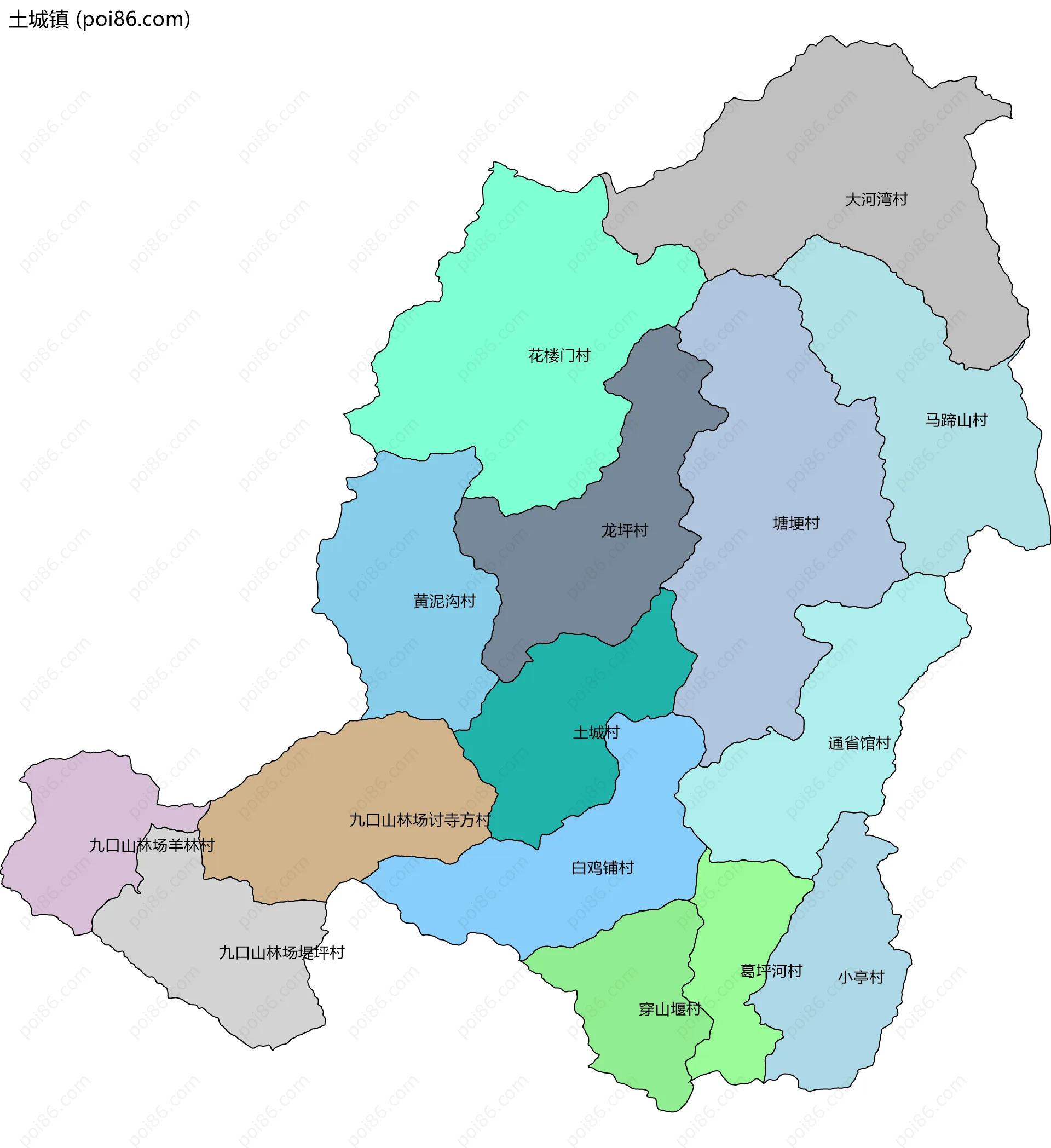 土城镇边界地图(五级行政区划)