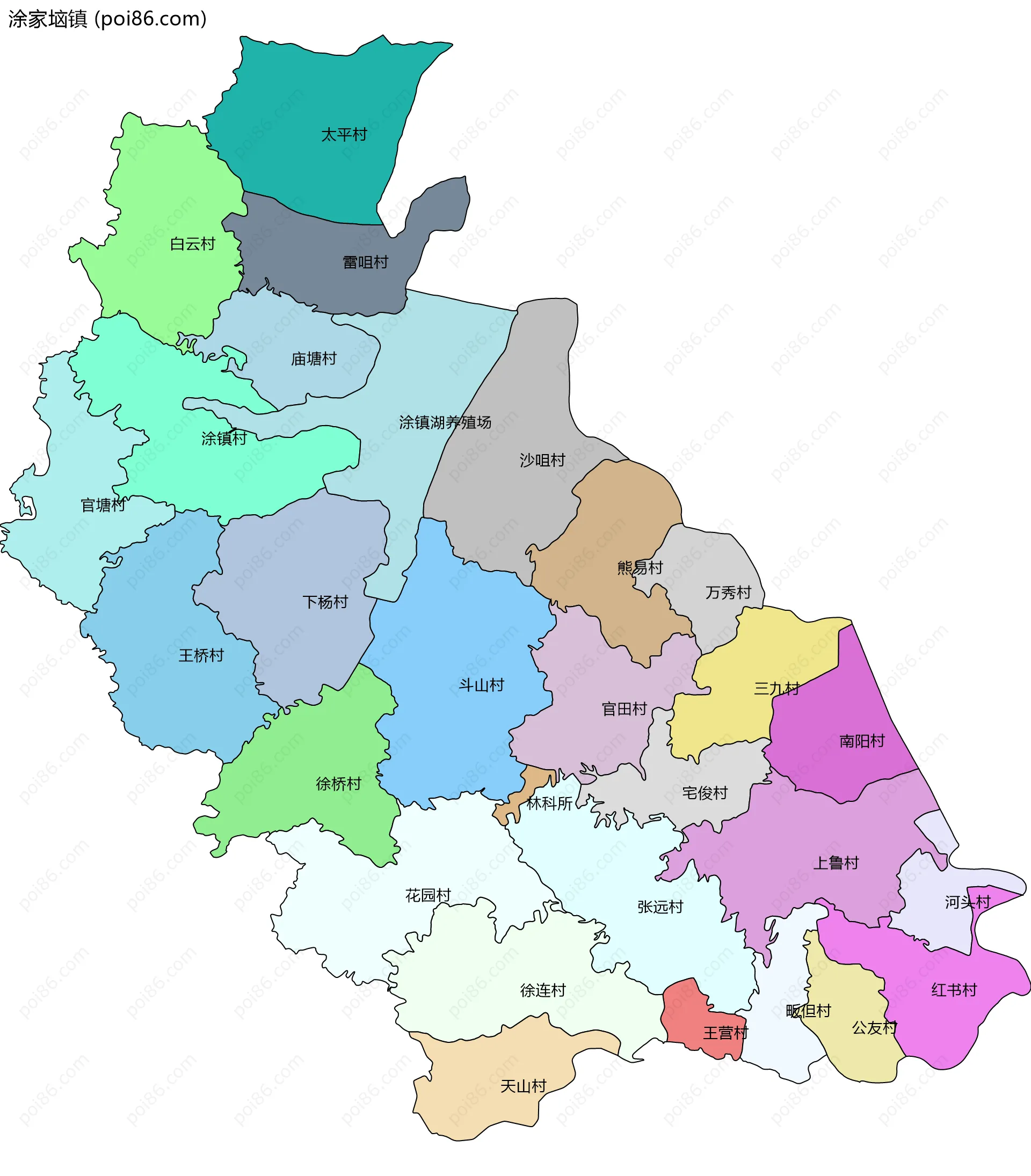 涂家垴镇边界地图(五级行政区划)