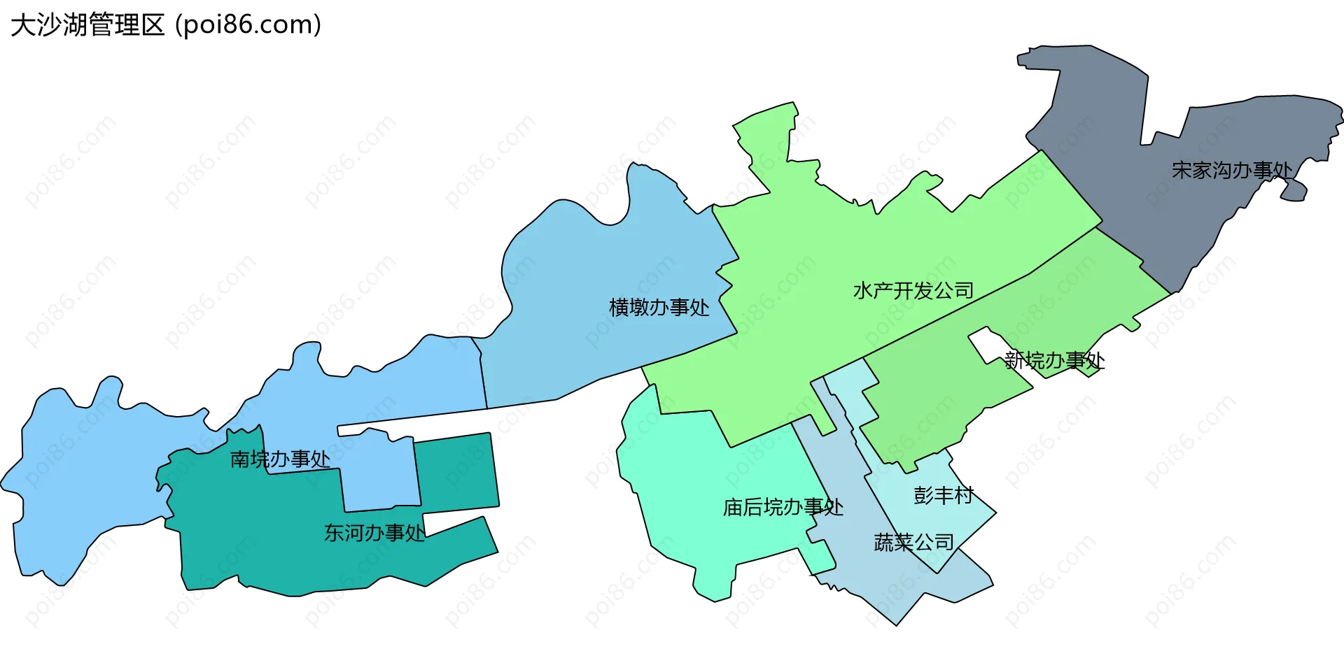 大沙湖管理区边界地图(五级行政区划)