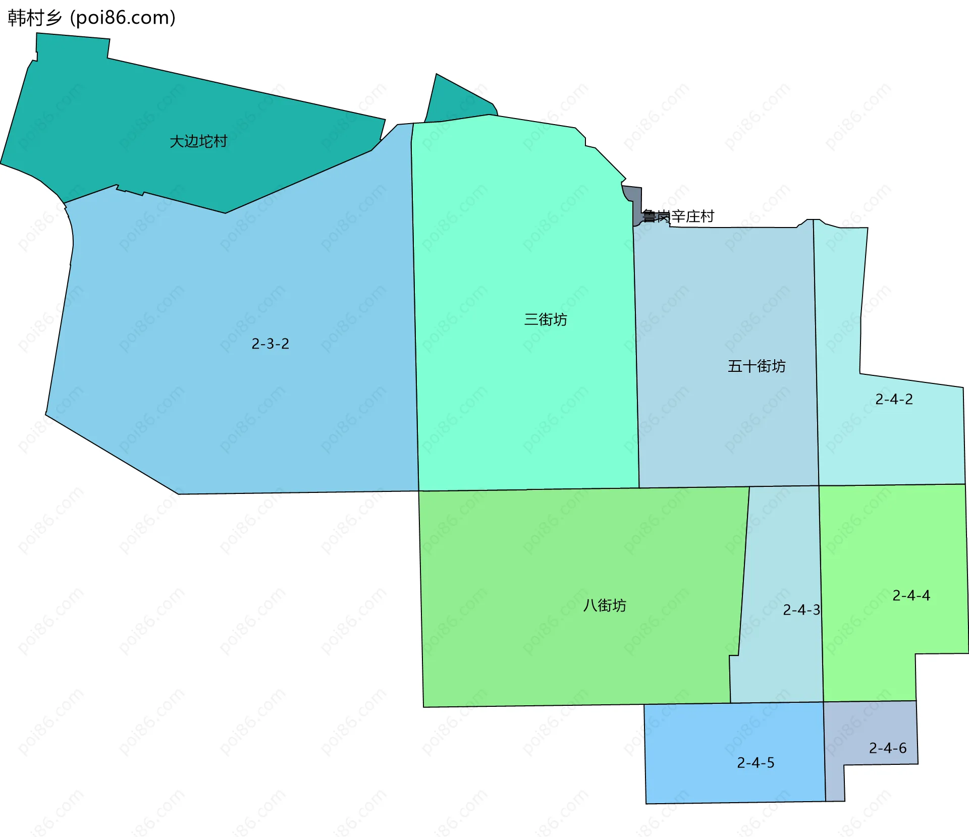 韩村乡边界地图(五级行政区划)