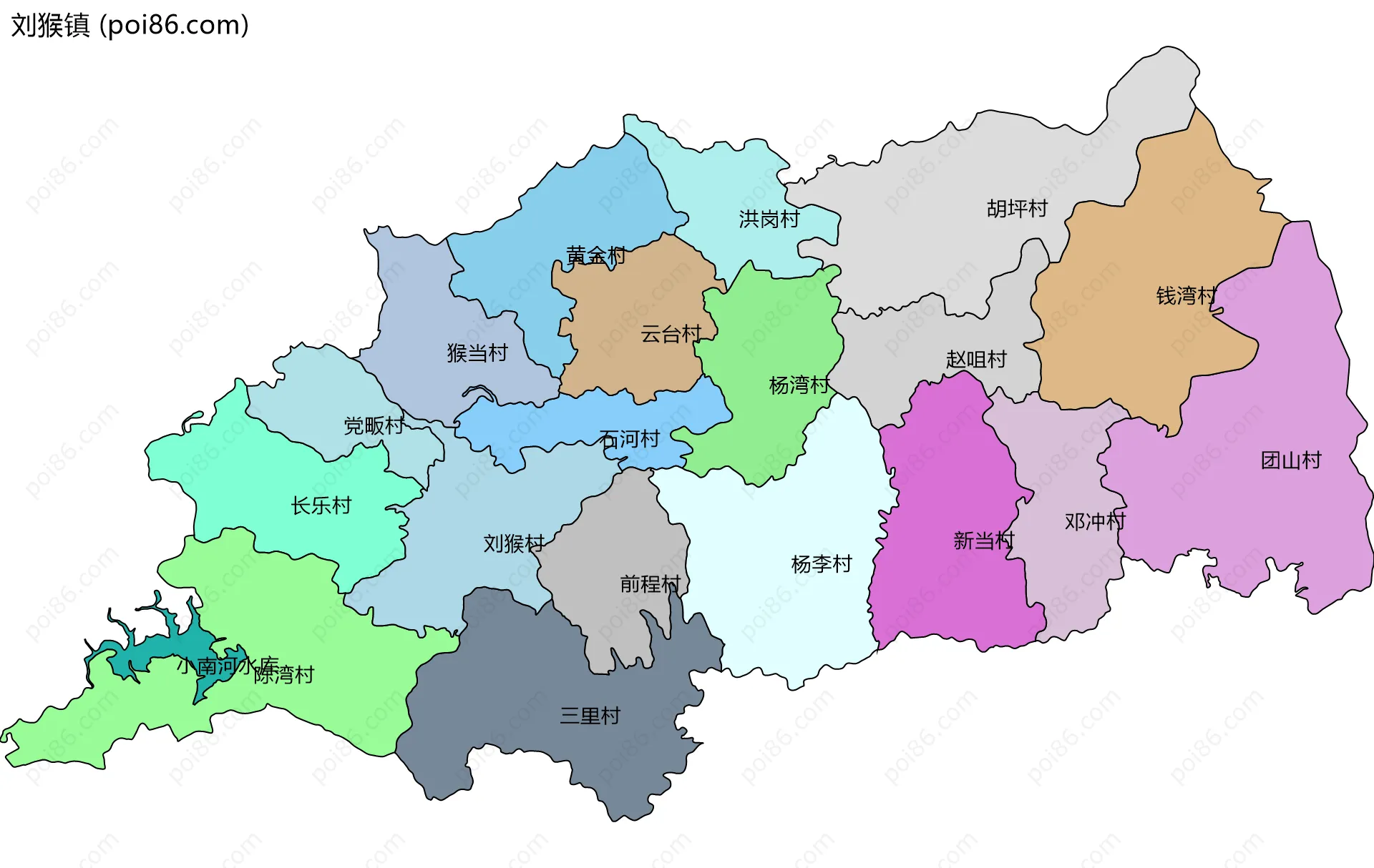 刘猴镇边界地图(五级行政区划)