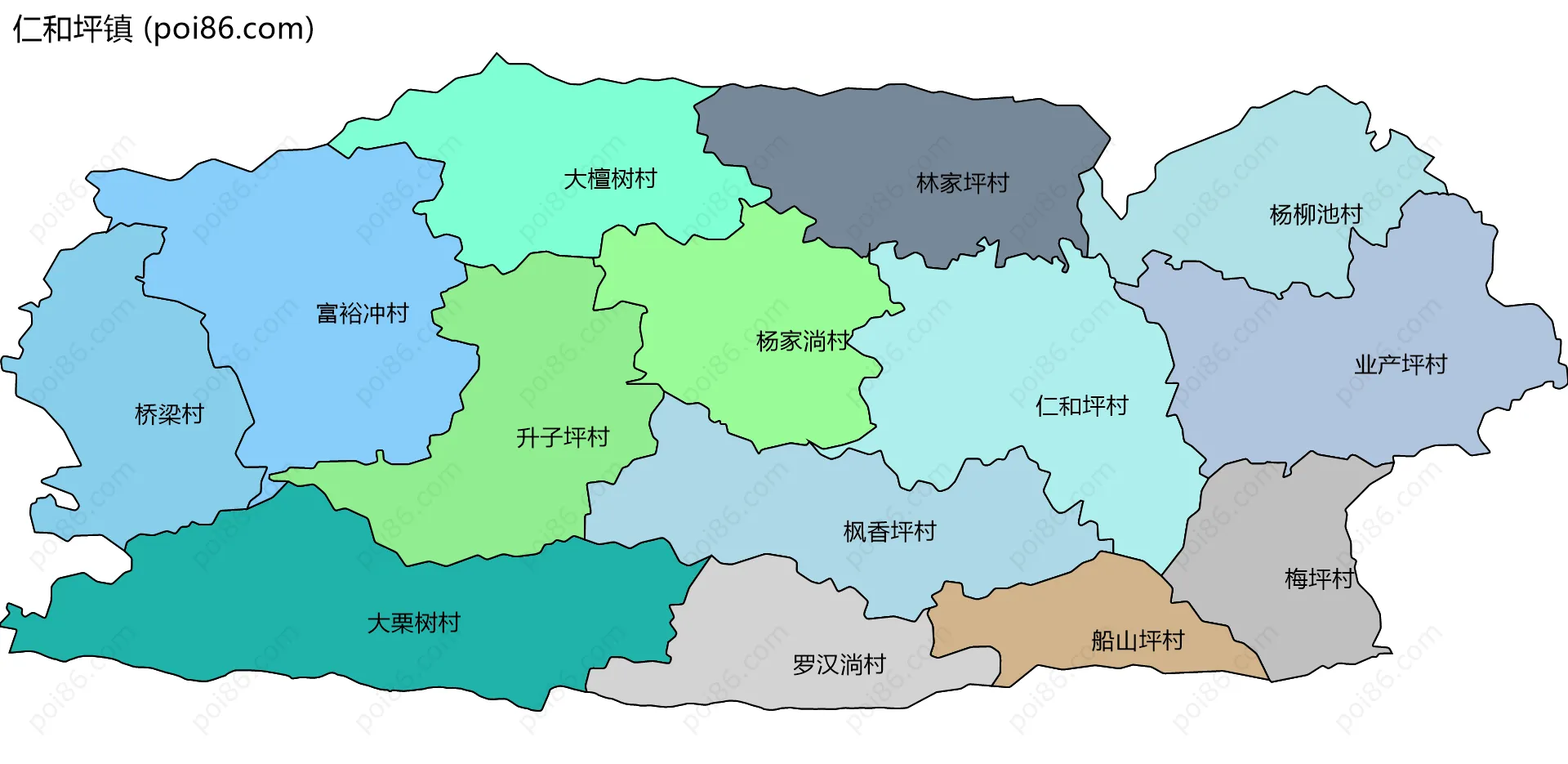 仁和坪镇边界地图(五级行政区划)