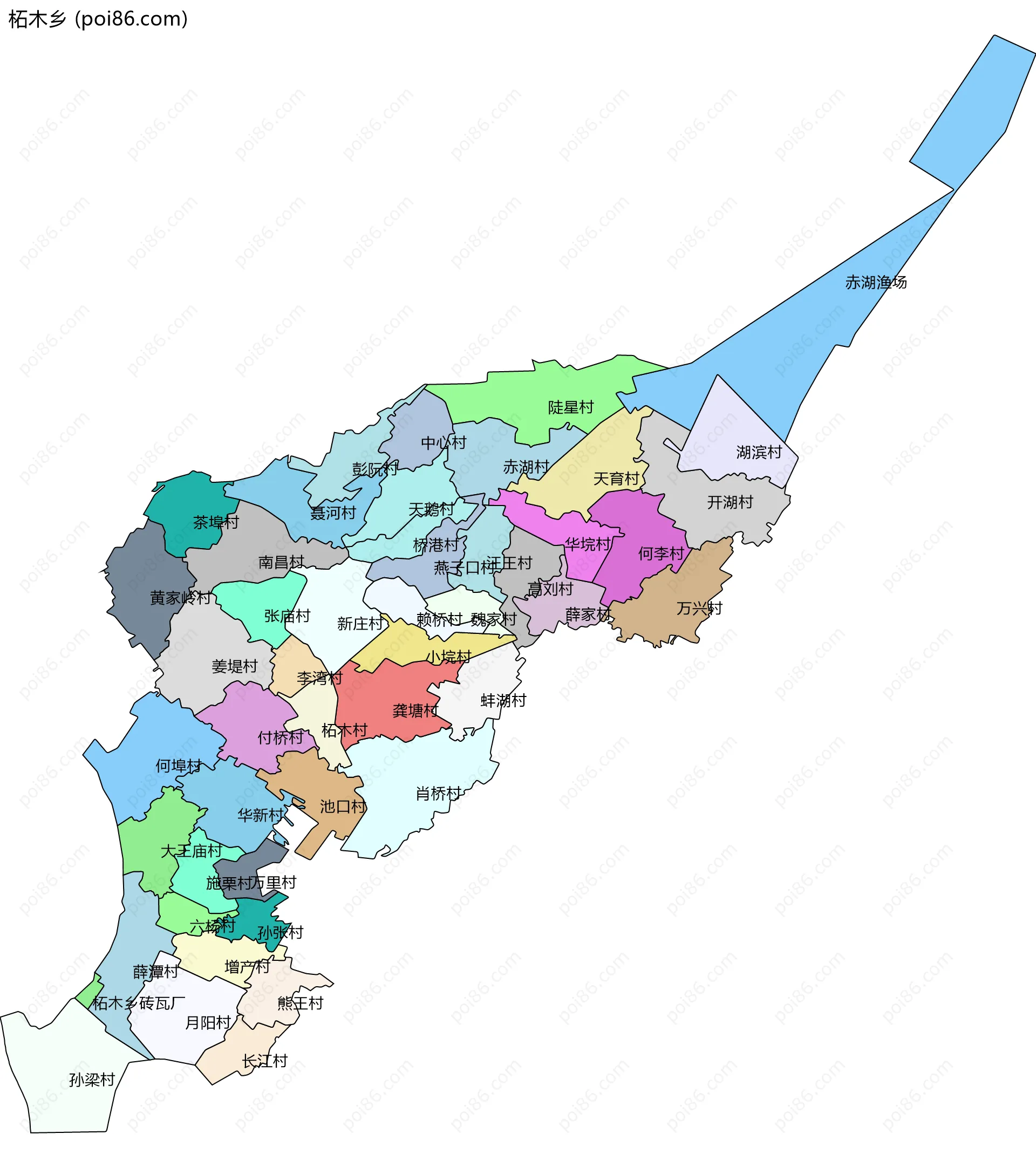柘木乡边界地图(五级行政区划)