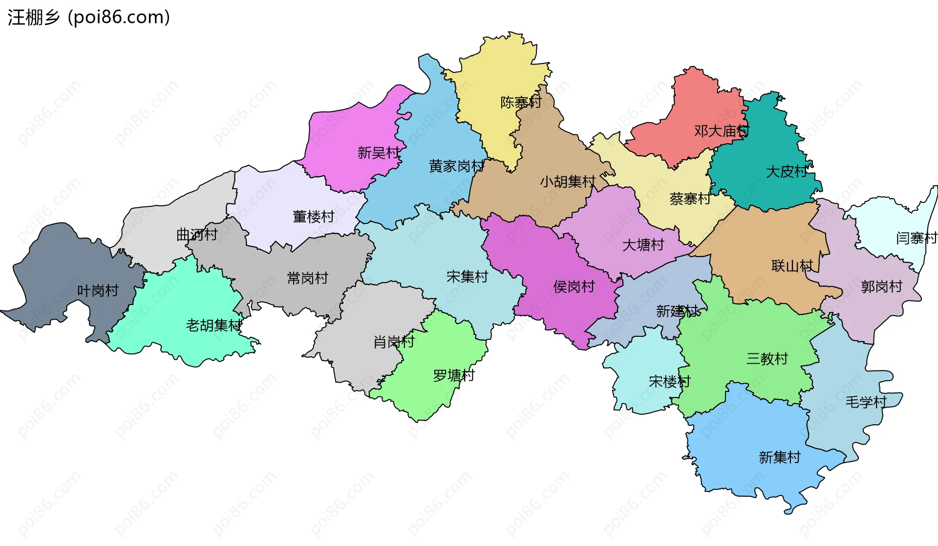 汪棚乡边界地图(五级行政区划)