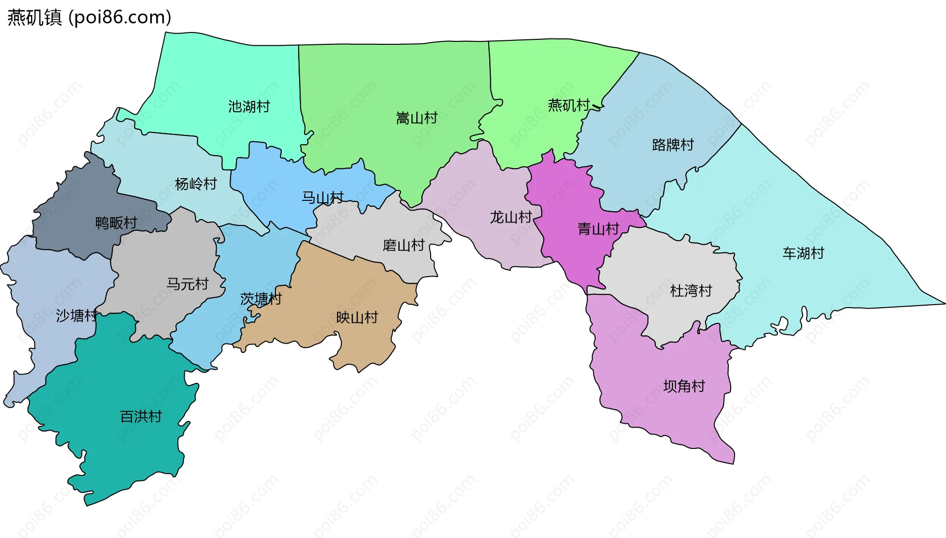 燕矶镇边界地图(五级行政区划)