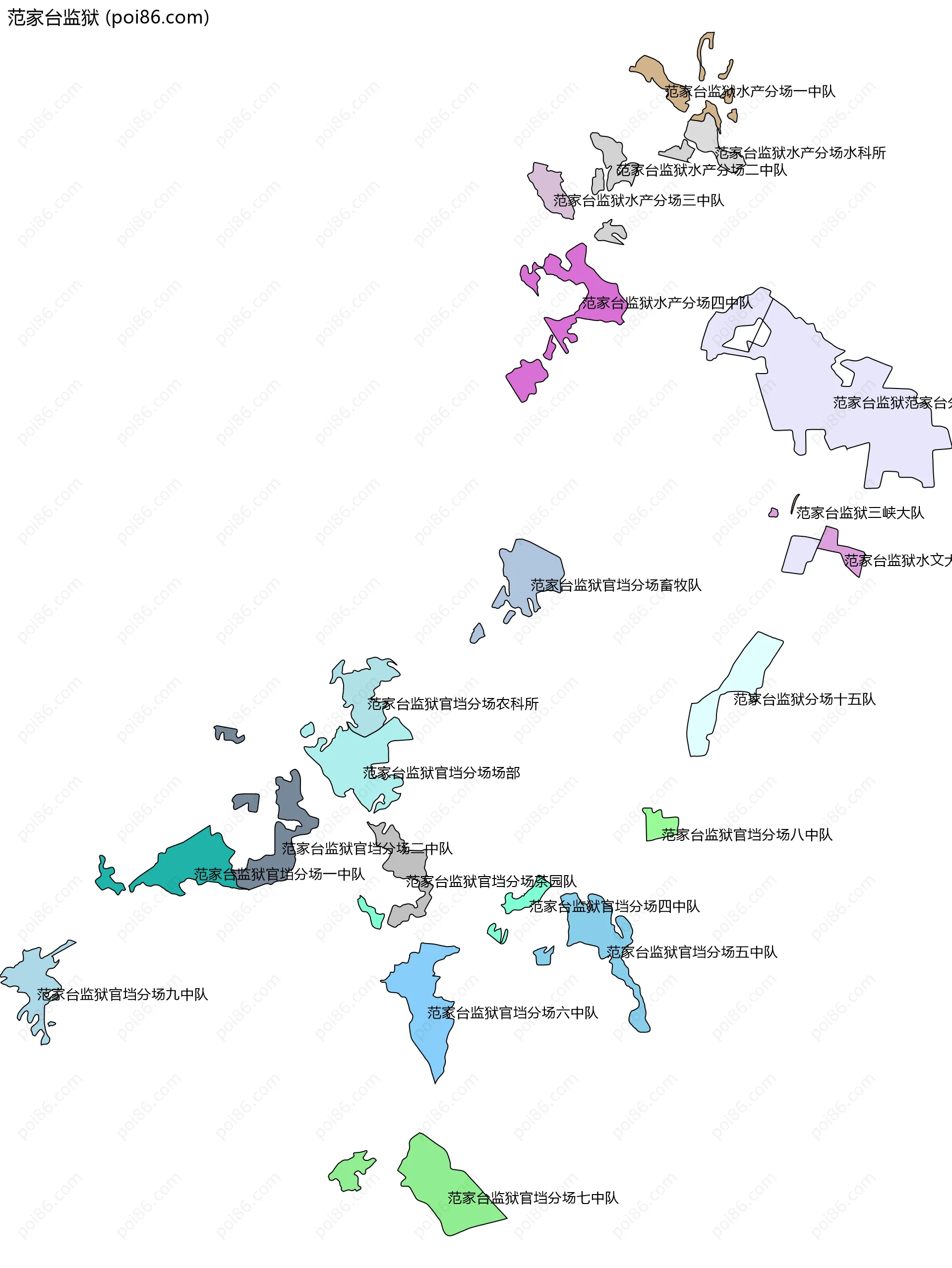 范家台监狱边界地图(五级行政区划)