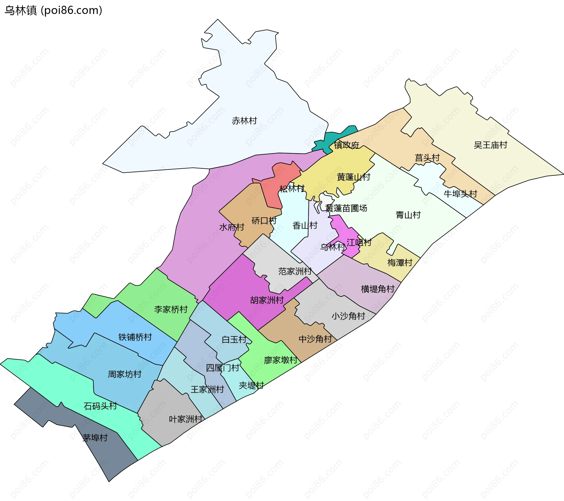 乌林镇边界地图(五级行政区划)