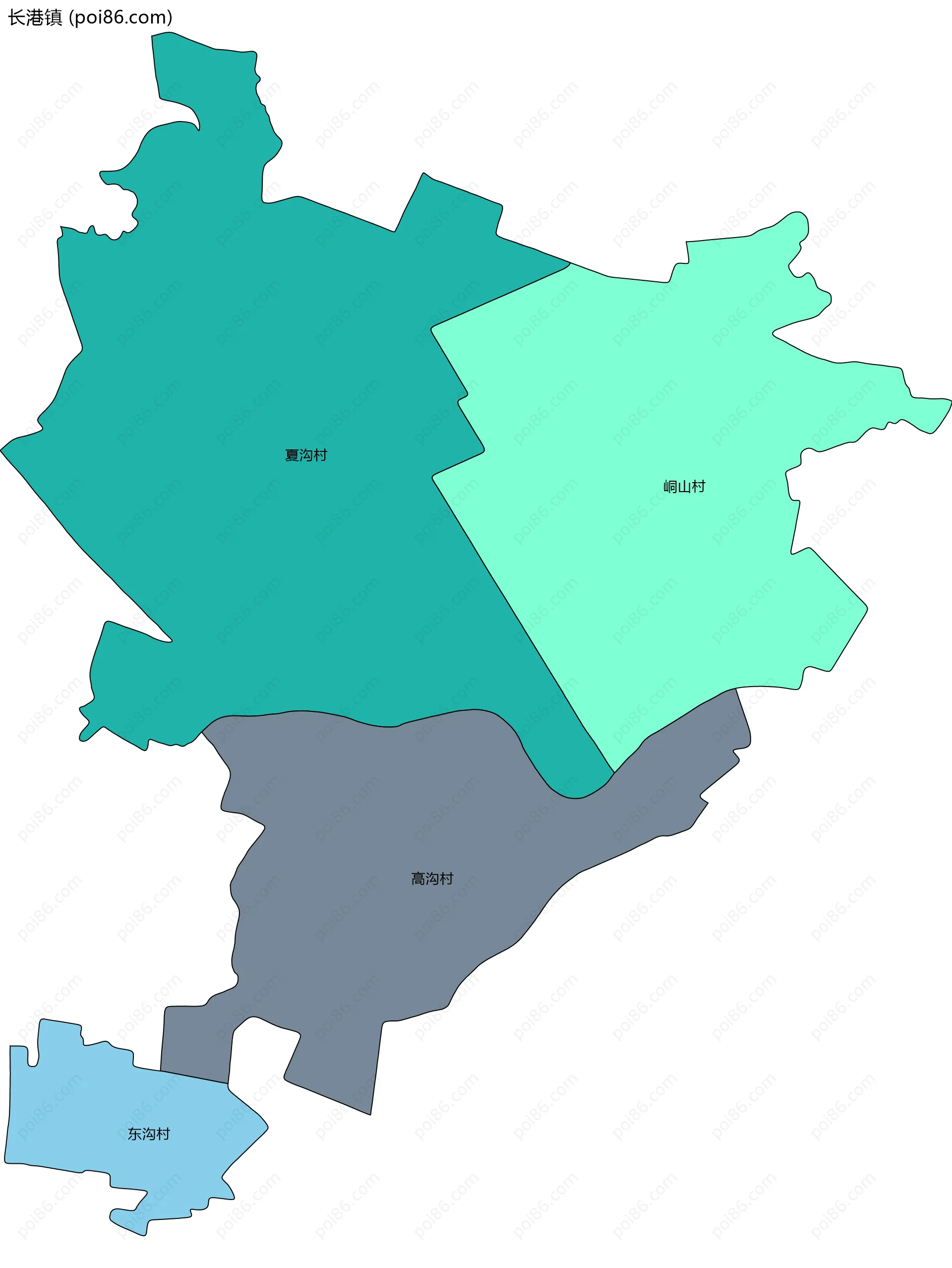 长港镇边界地图(五级行政区划)
