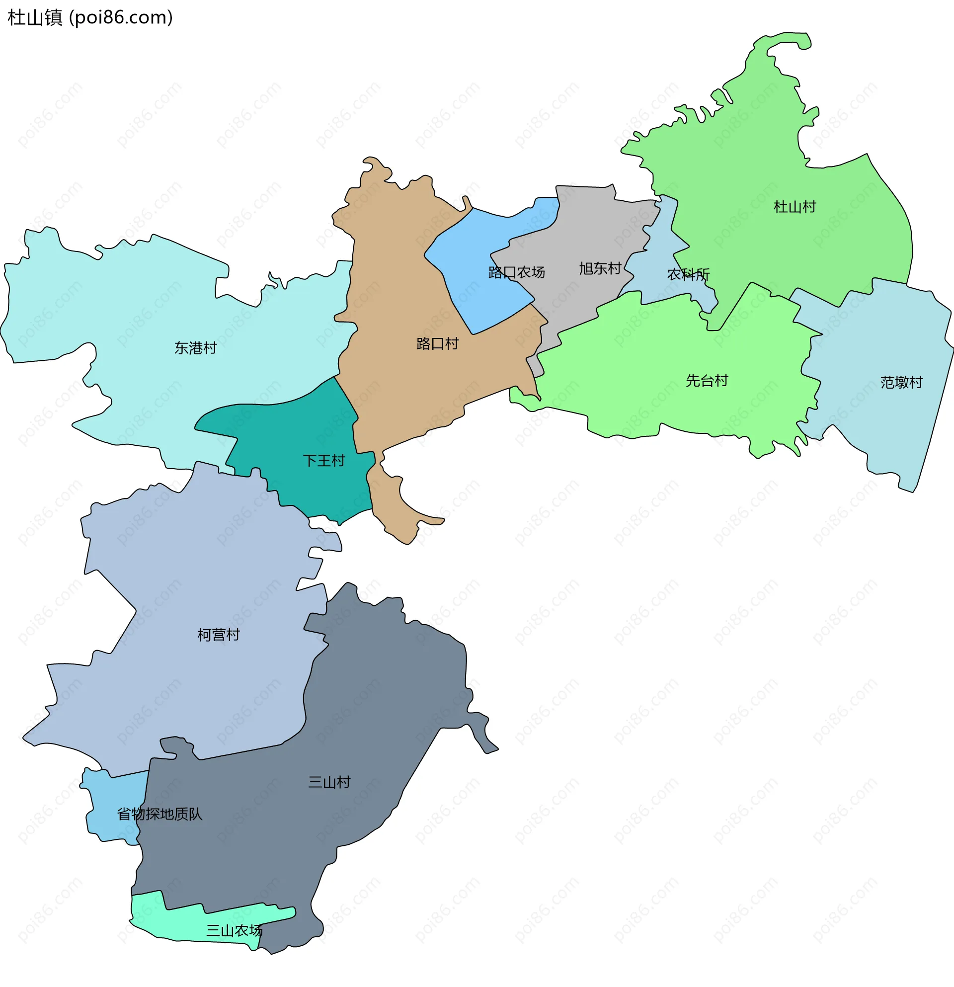 杜山镇边界地图(五级行政区划)