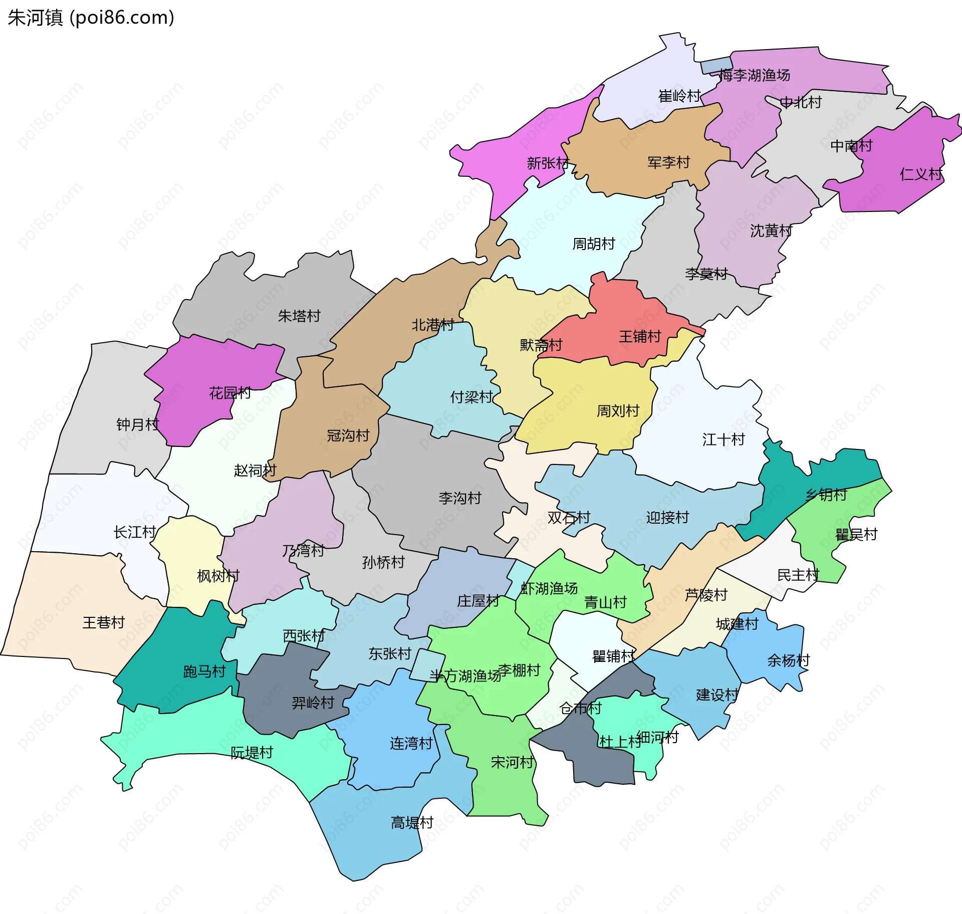 朱河镇边界地图(五级行政区划)