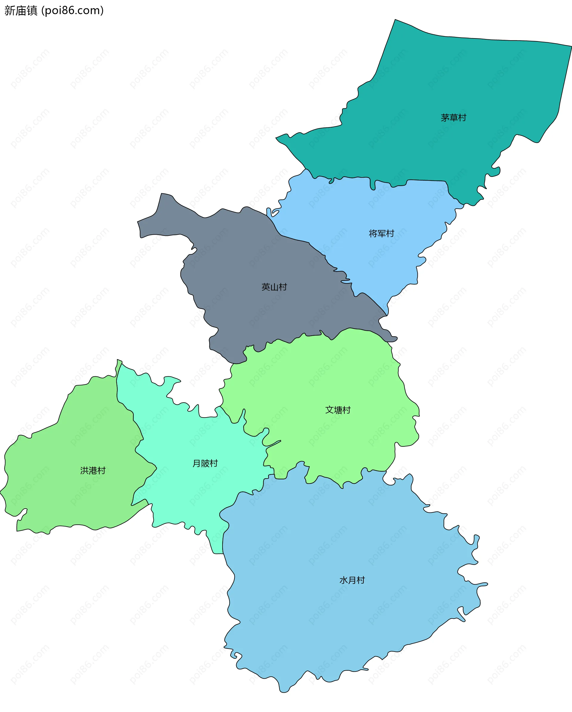 新庙镇边界地图(五级行政区划)