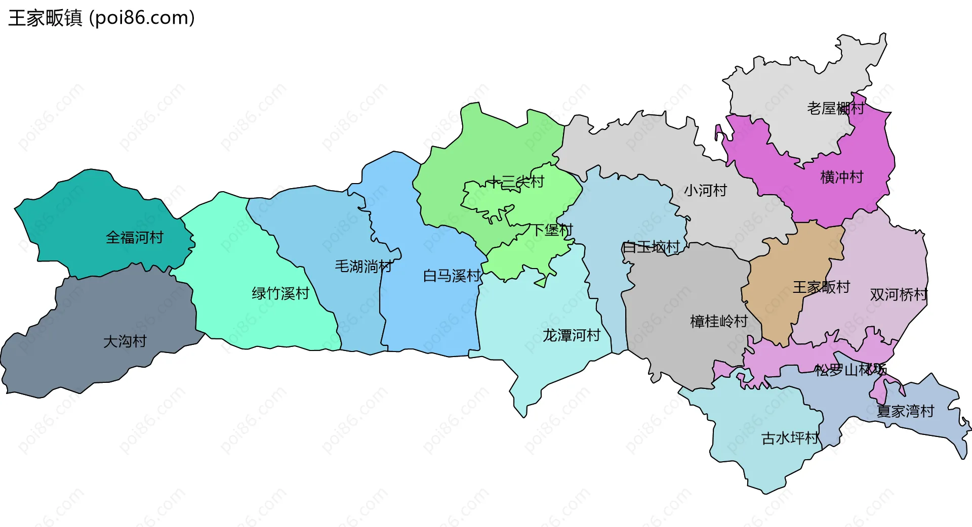 王家畈镇边界地图(五级行政区划)