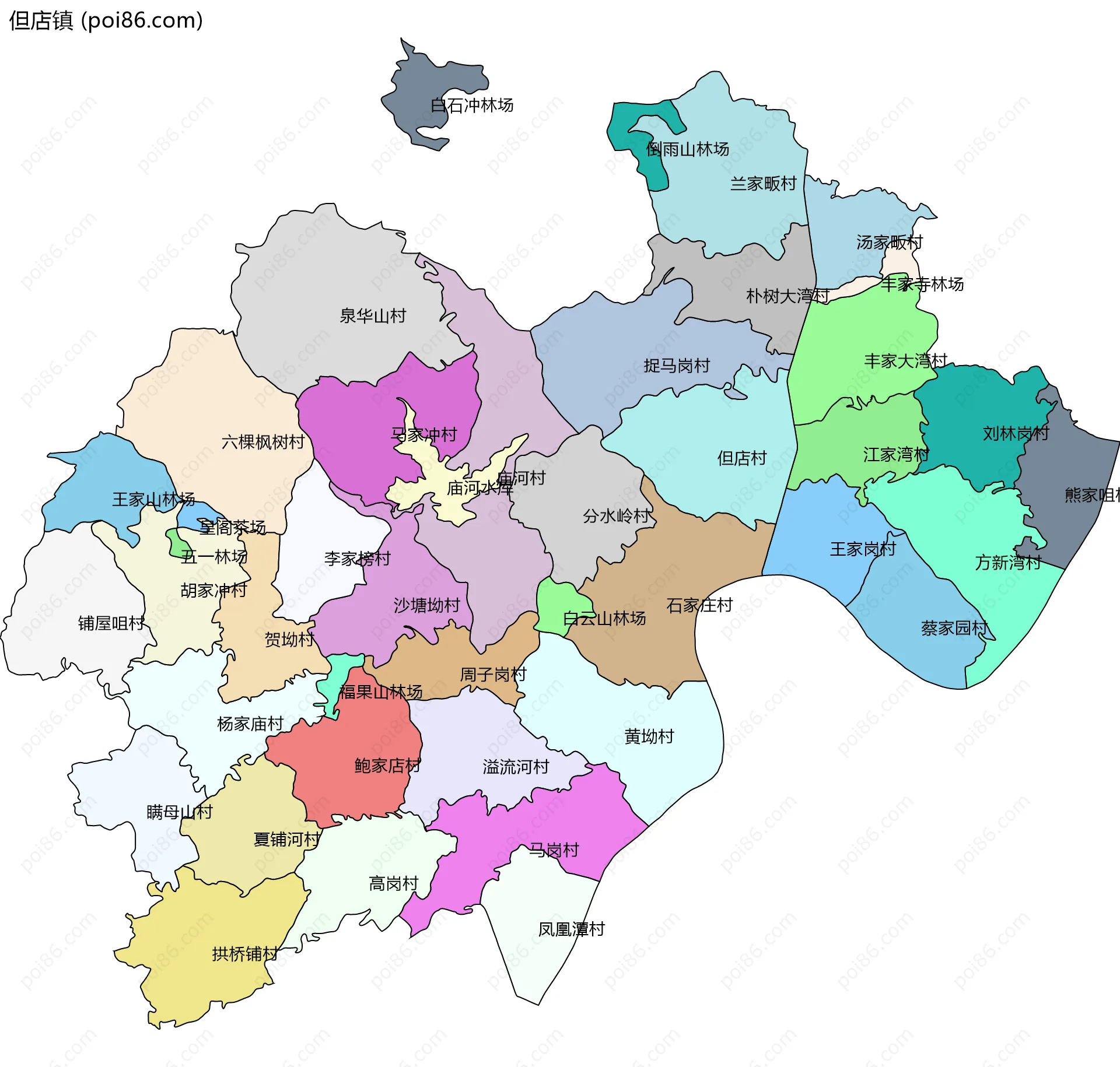 但店镇边界地图(五级行政区划)