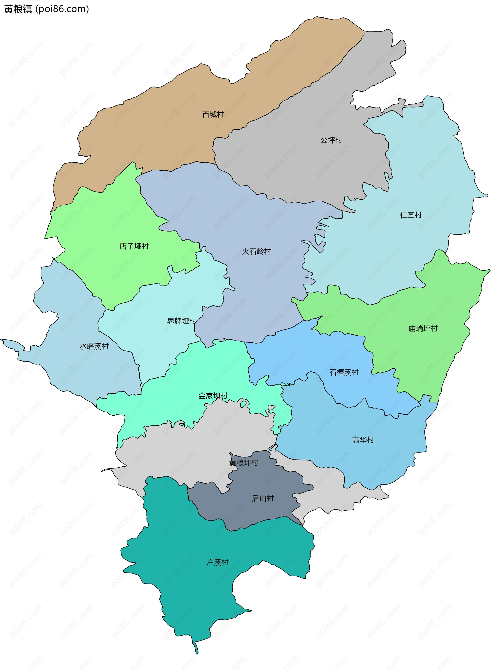 黄粮镇边界地图(五级行政区划)