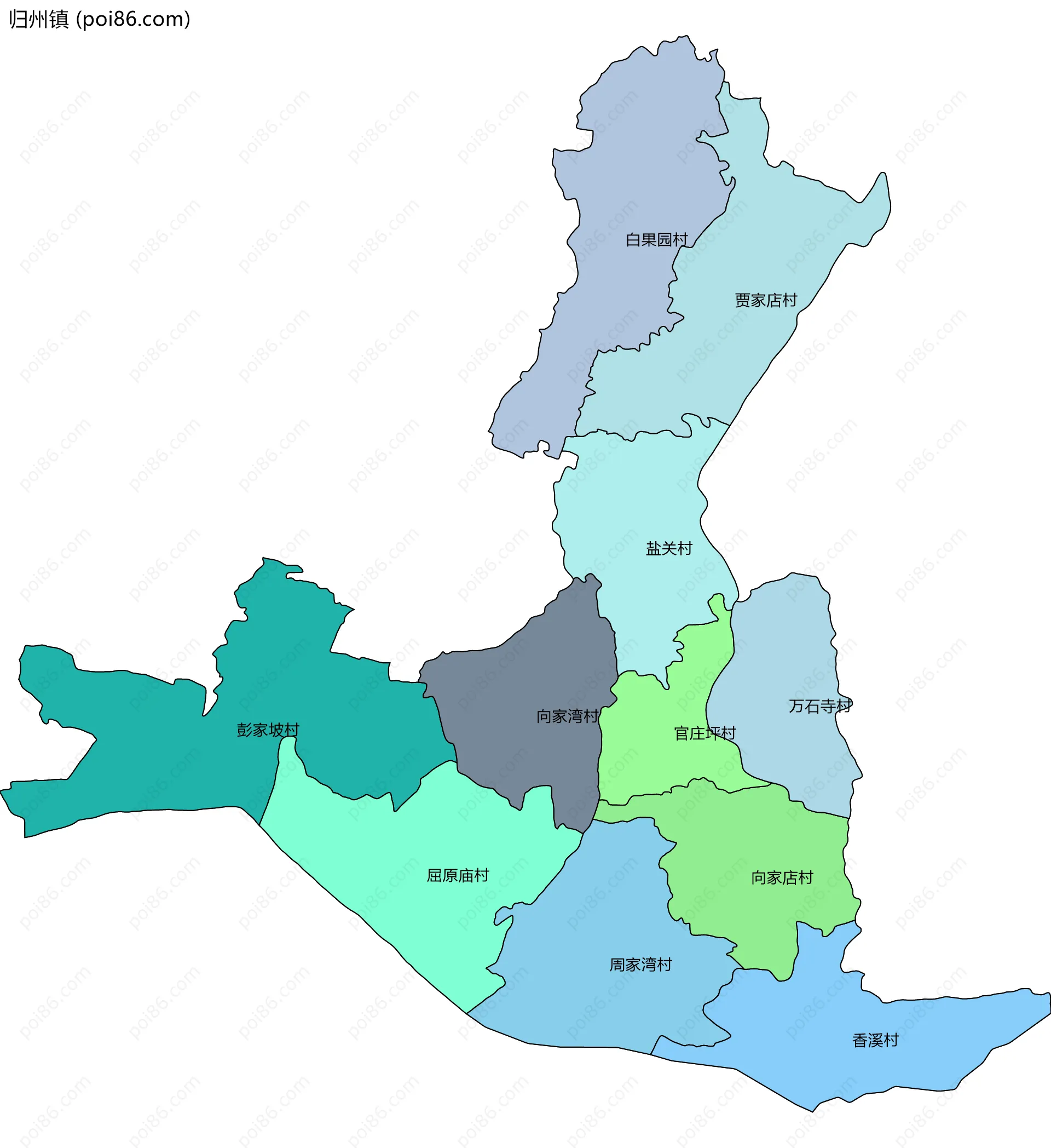 归州镇边界地图(五级行政区划)