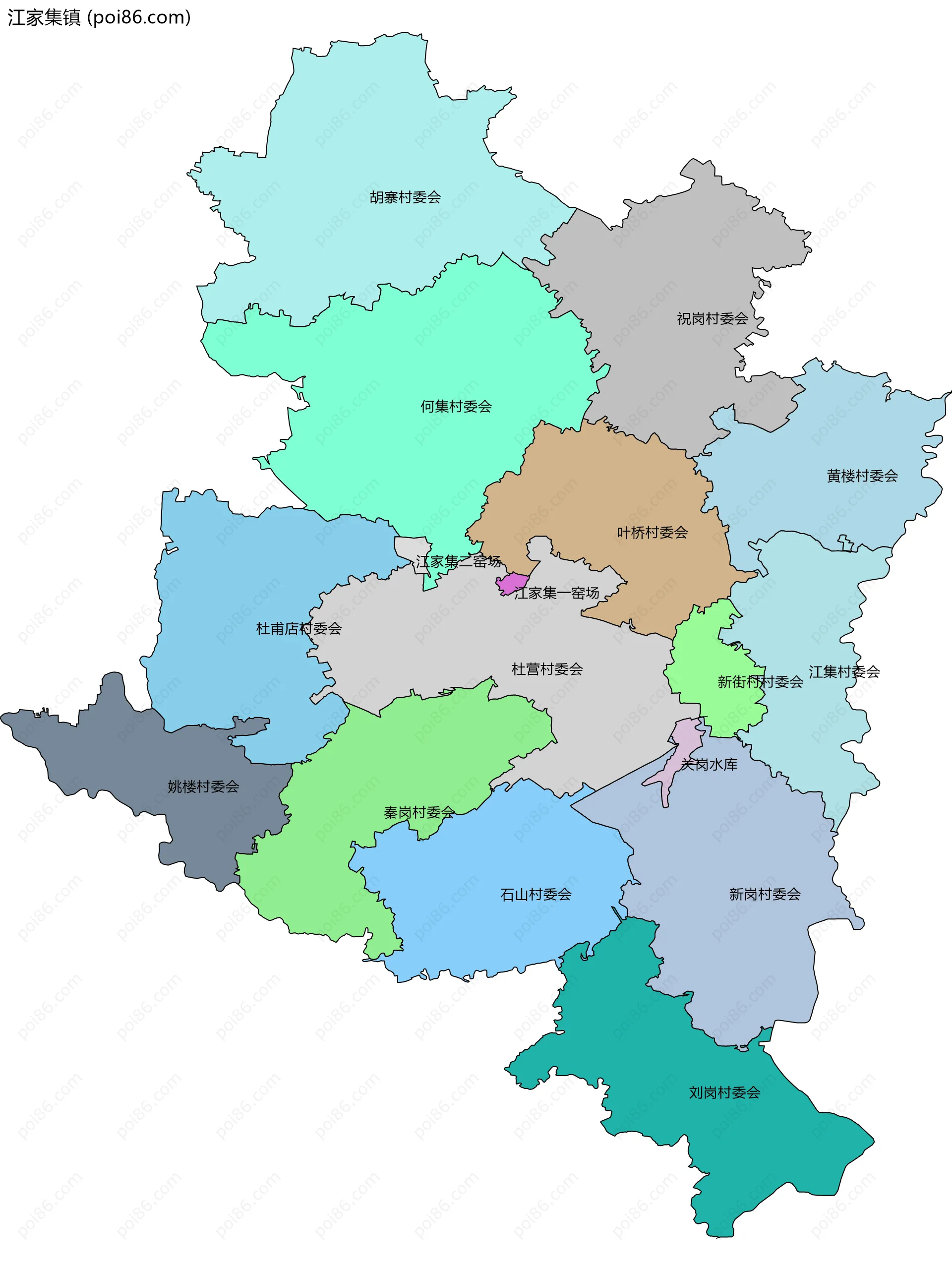 江家集镇边界地图(五级行政区划)