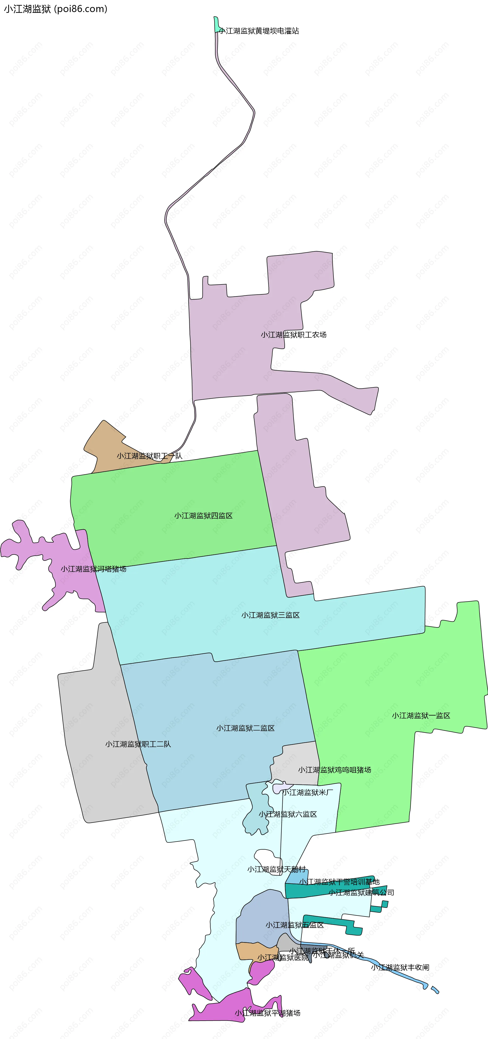 小江湖监狱边界地图(五级行政区划)