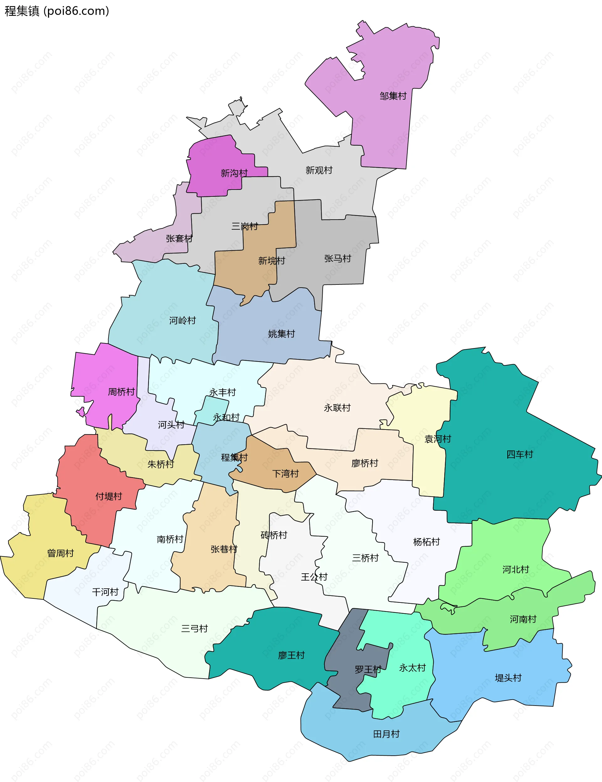 程集镇边界地图(五级行政区划)