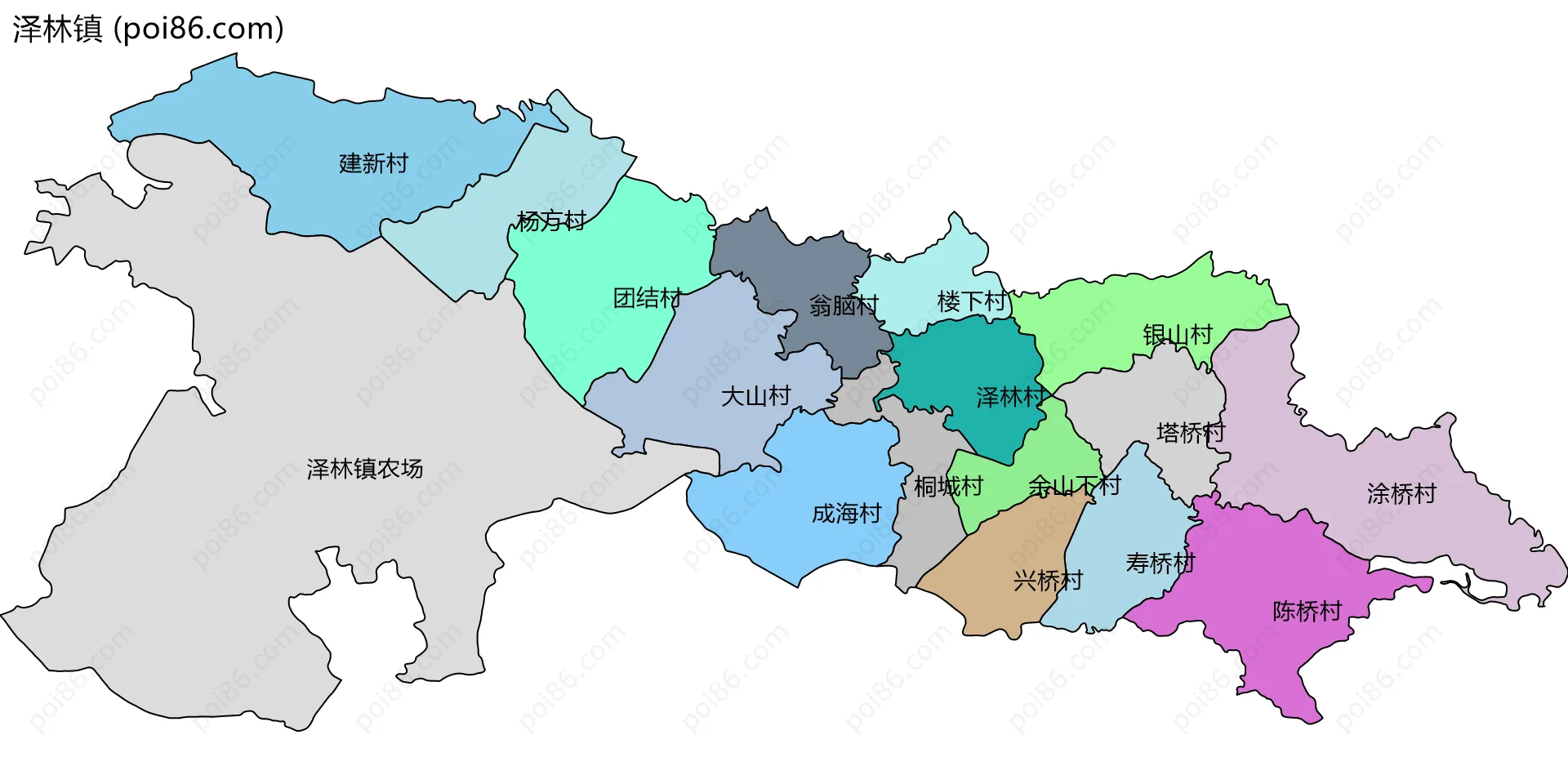 泽林镇边界地图(五级行政区划)