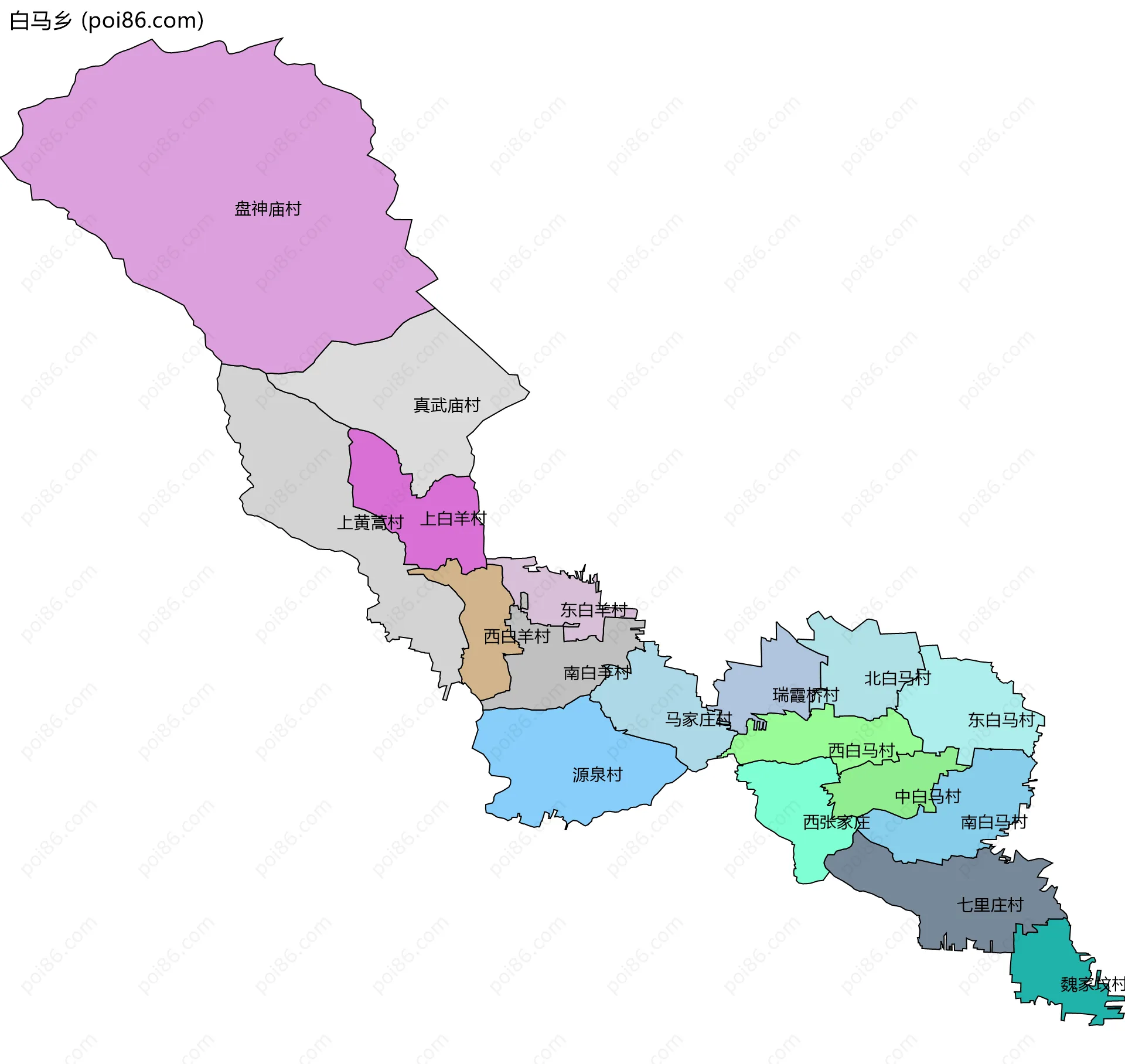 白马乡边界地图(五级行政区划)